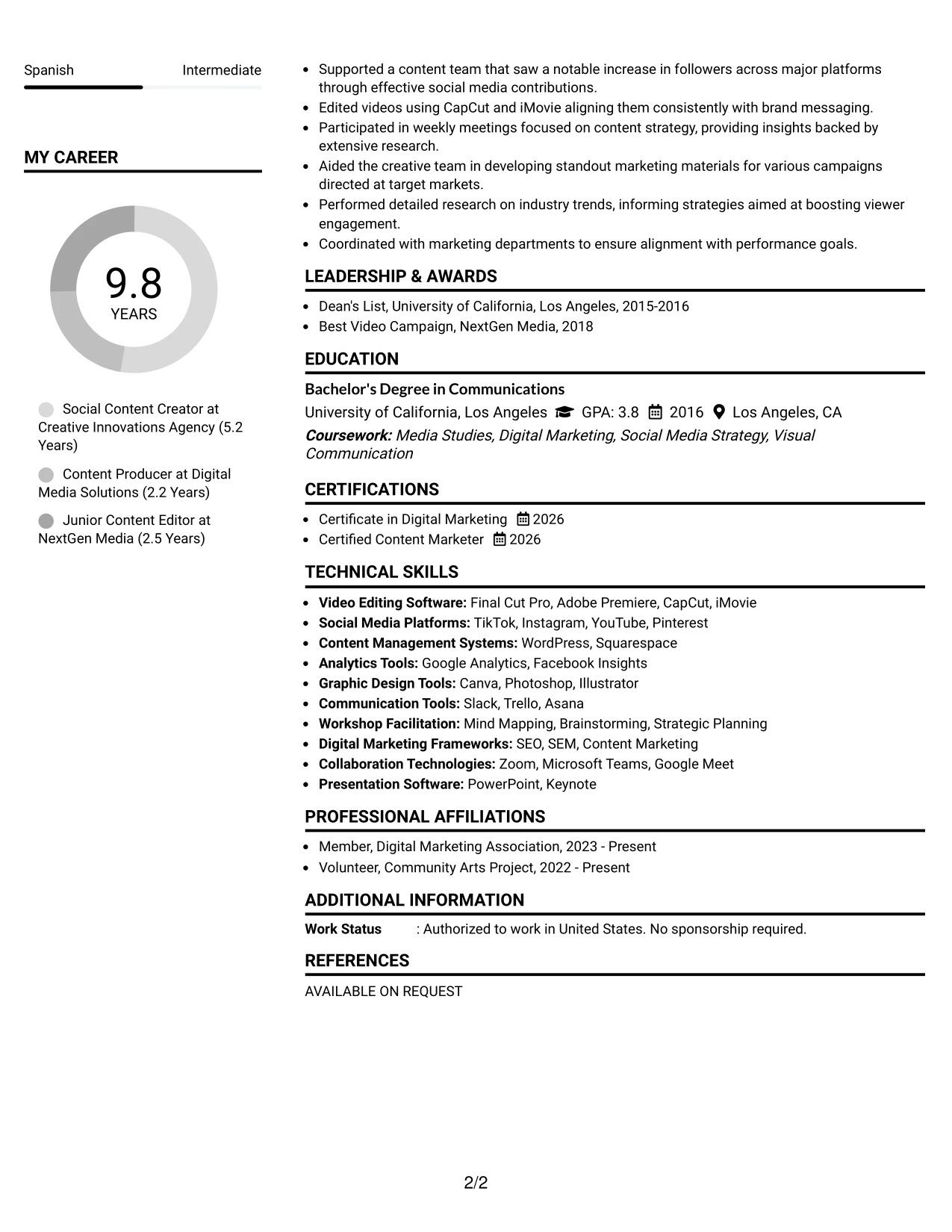 Resume Example Page 2
