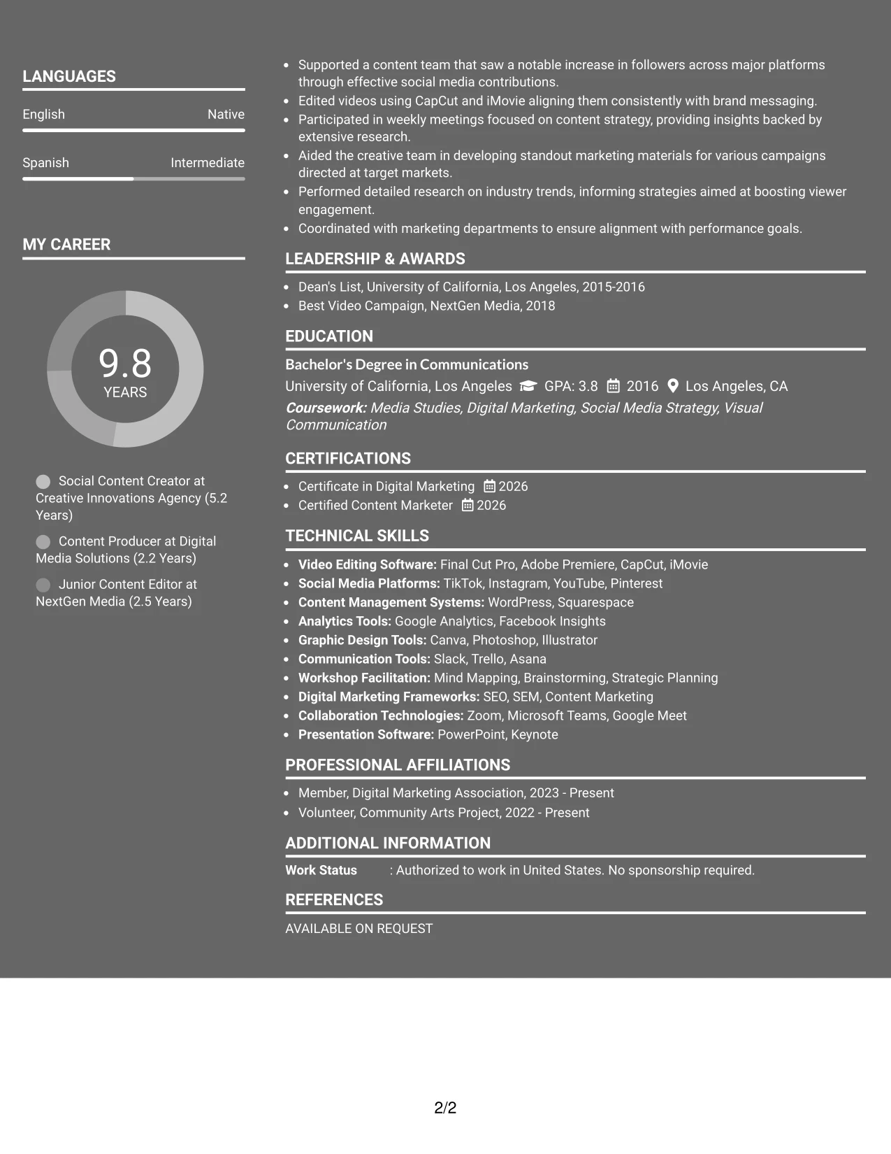 Resume Example Page 2