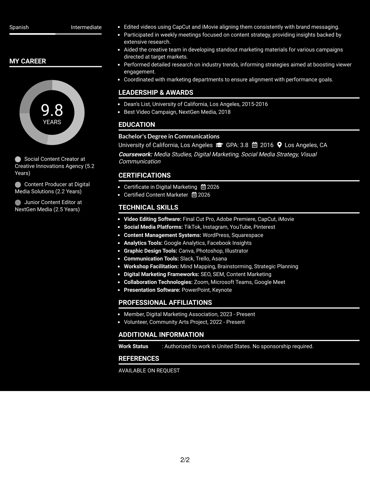 Resume Example Page 2