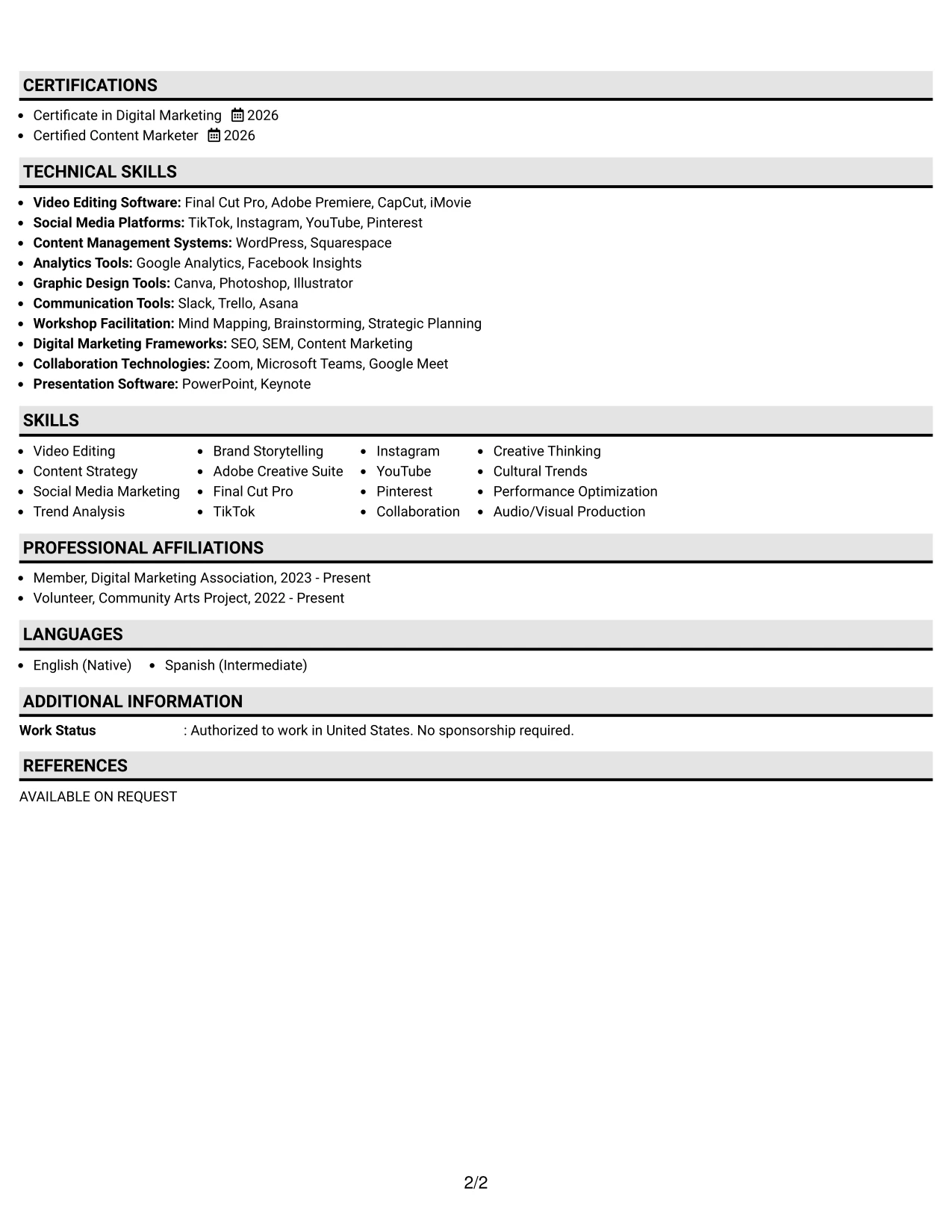 Resume Example Page 2