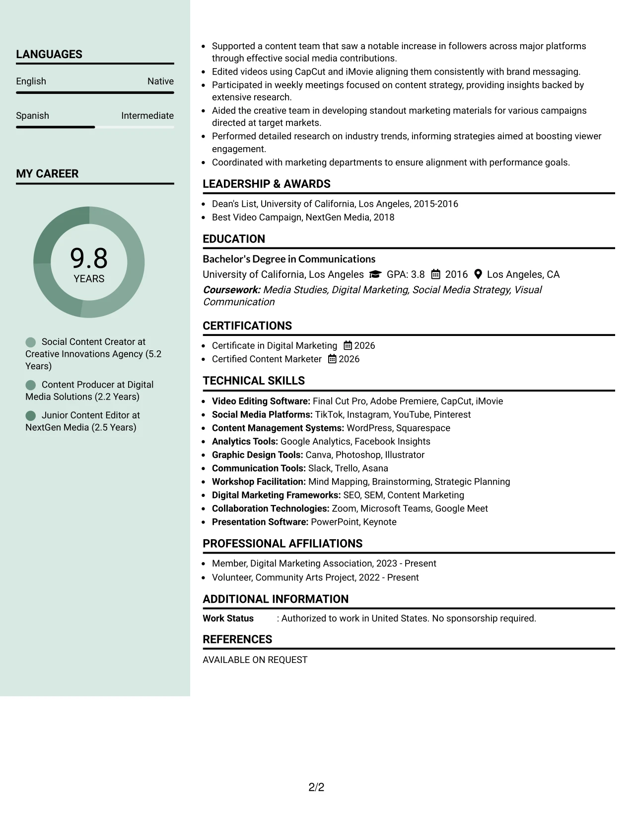 Resume Example Page 2