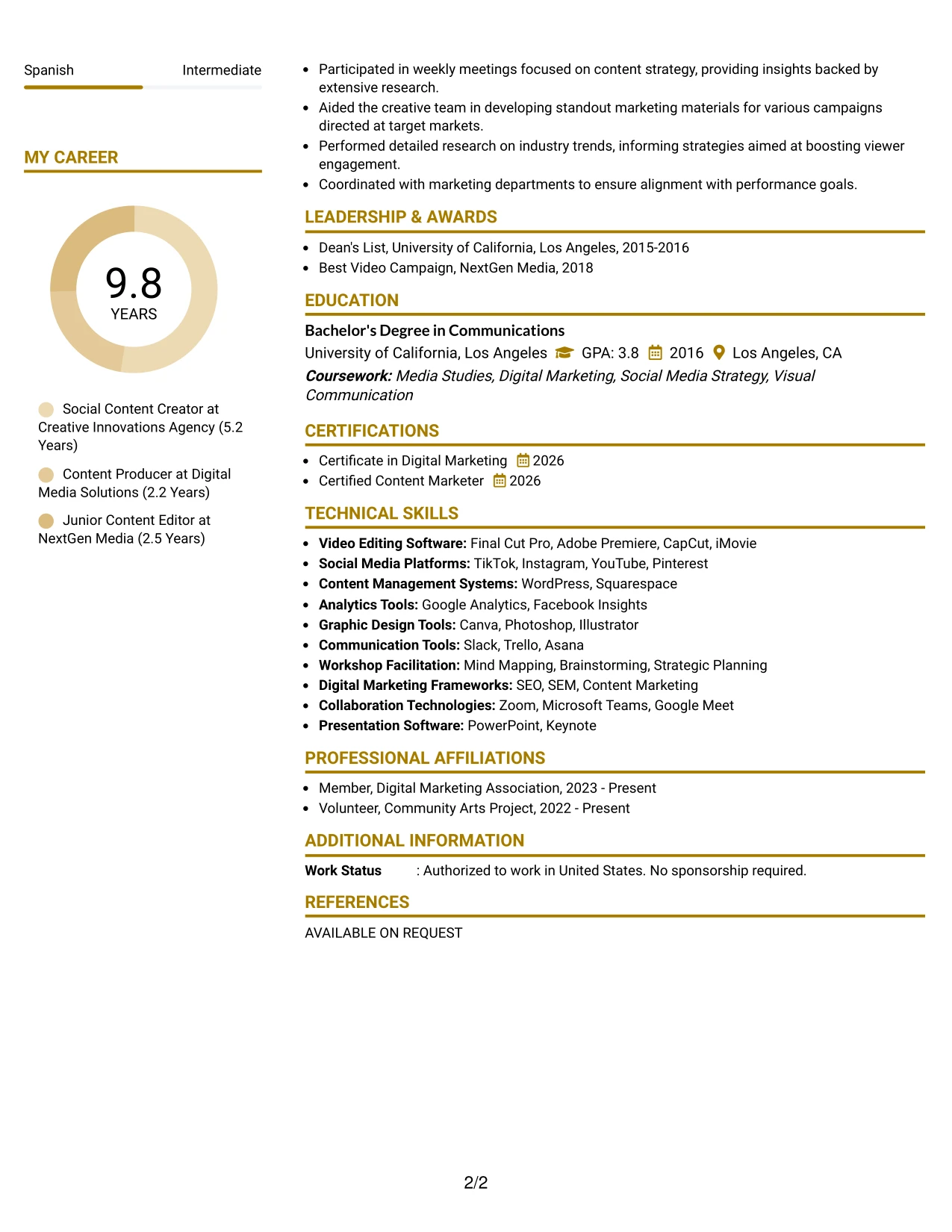 Resume Example Page 2