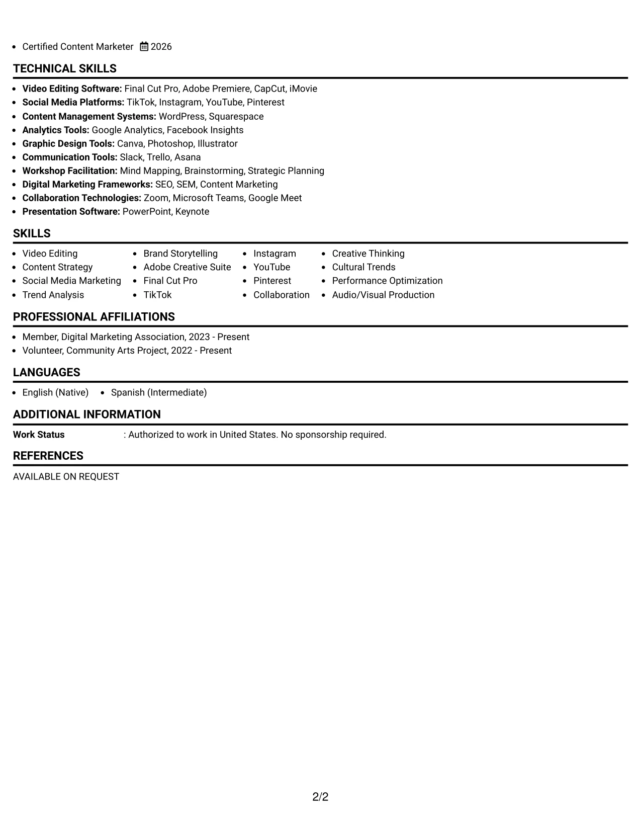 Resume Example Page 2