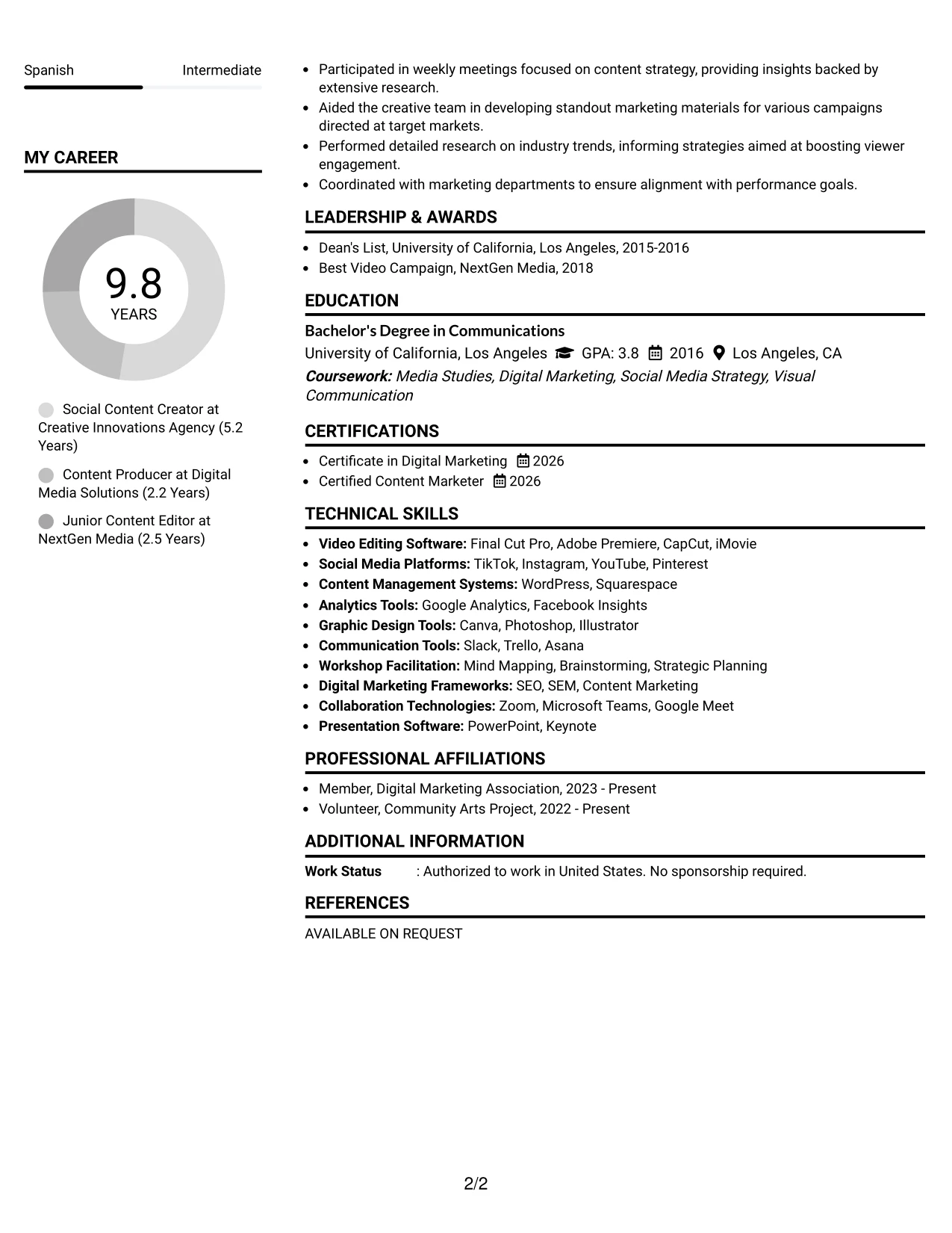 Resume Example Page 2