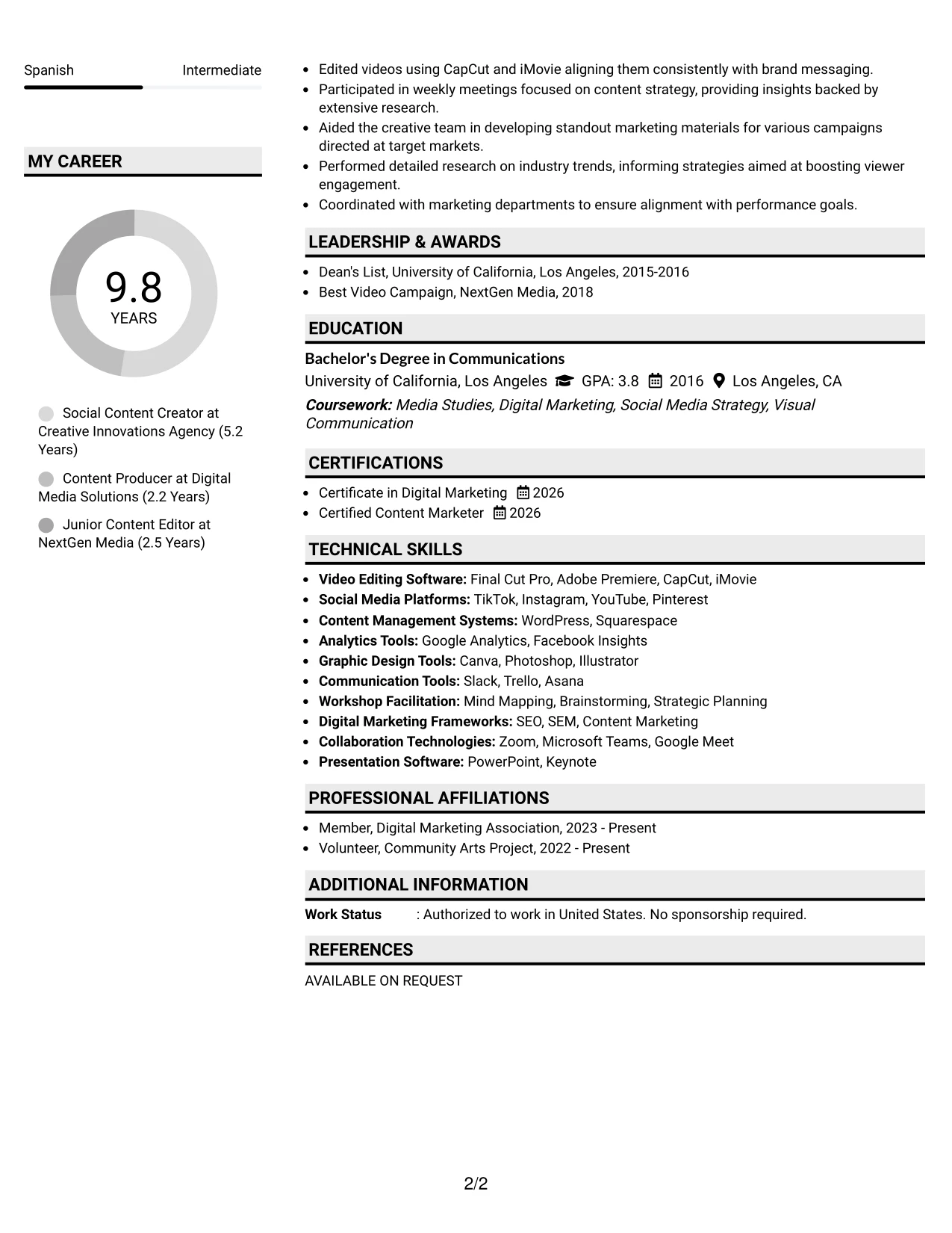 Resume Example Page 2