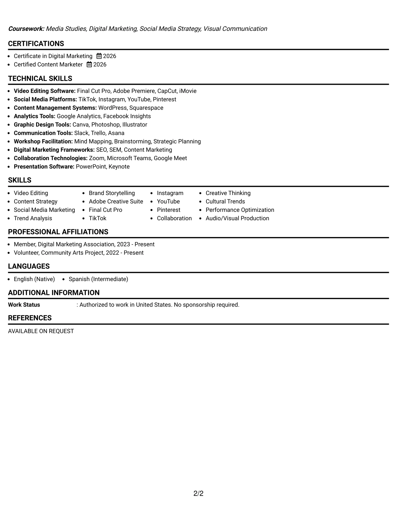 Resume Example Page 2