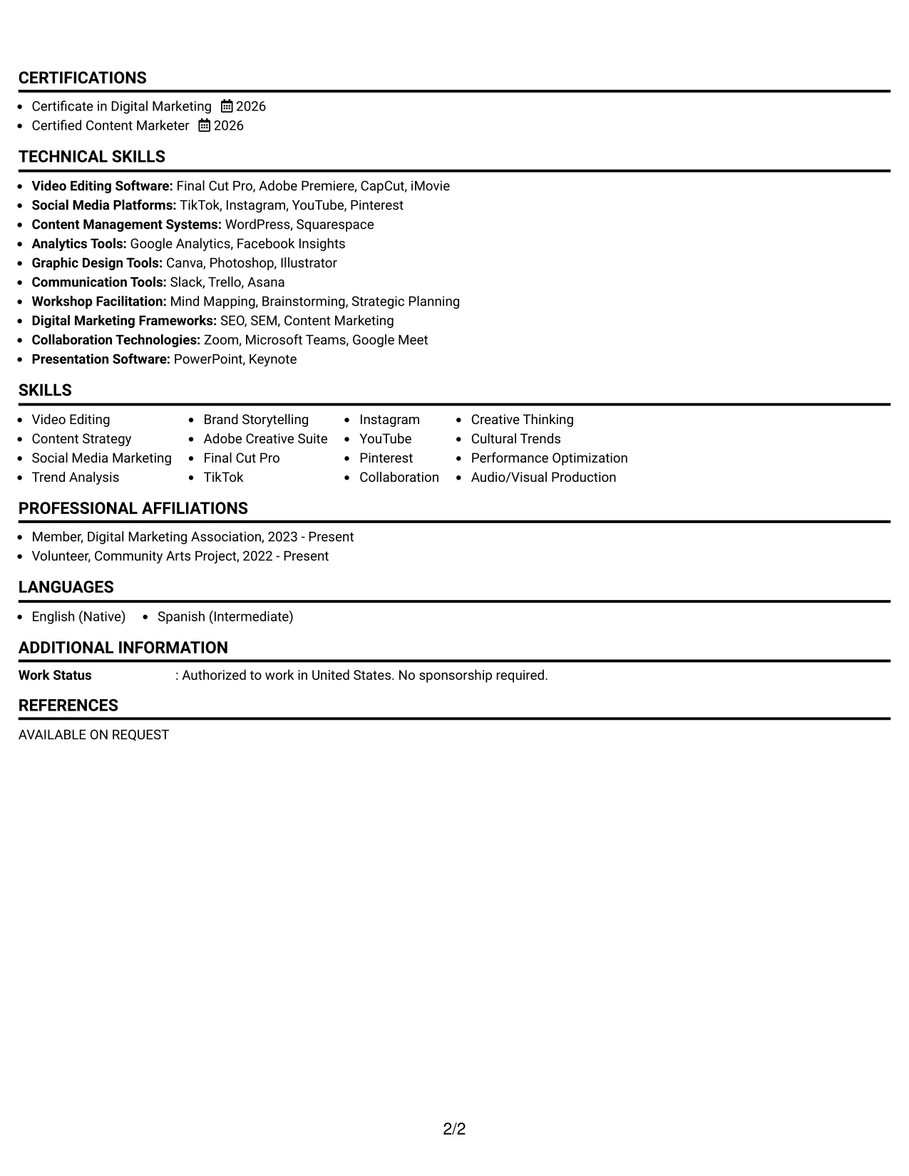 Resume Example Page 2