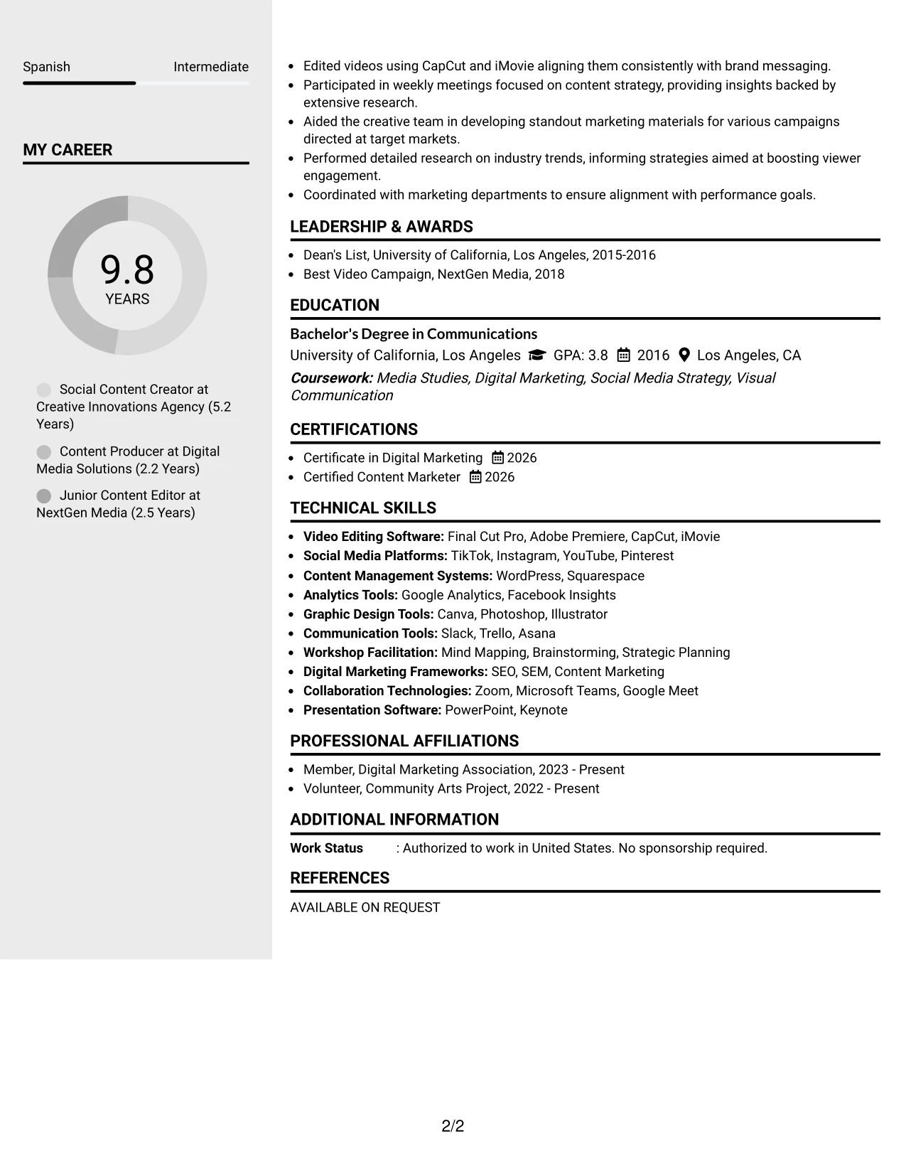Resume Example Page 2
