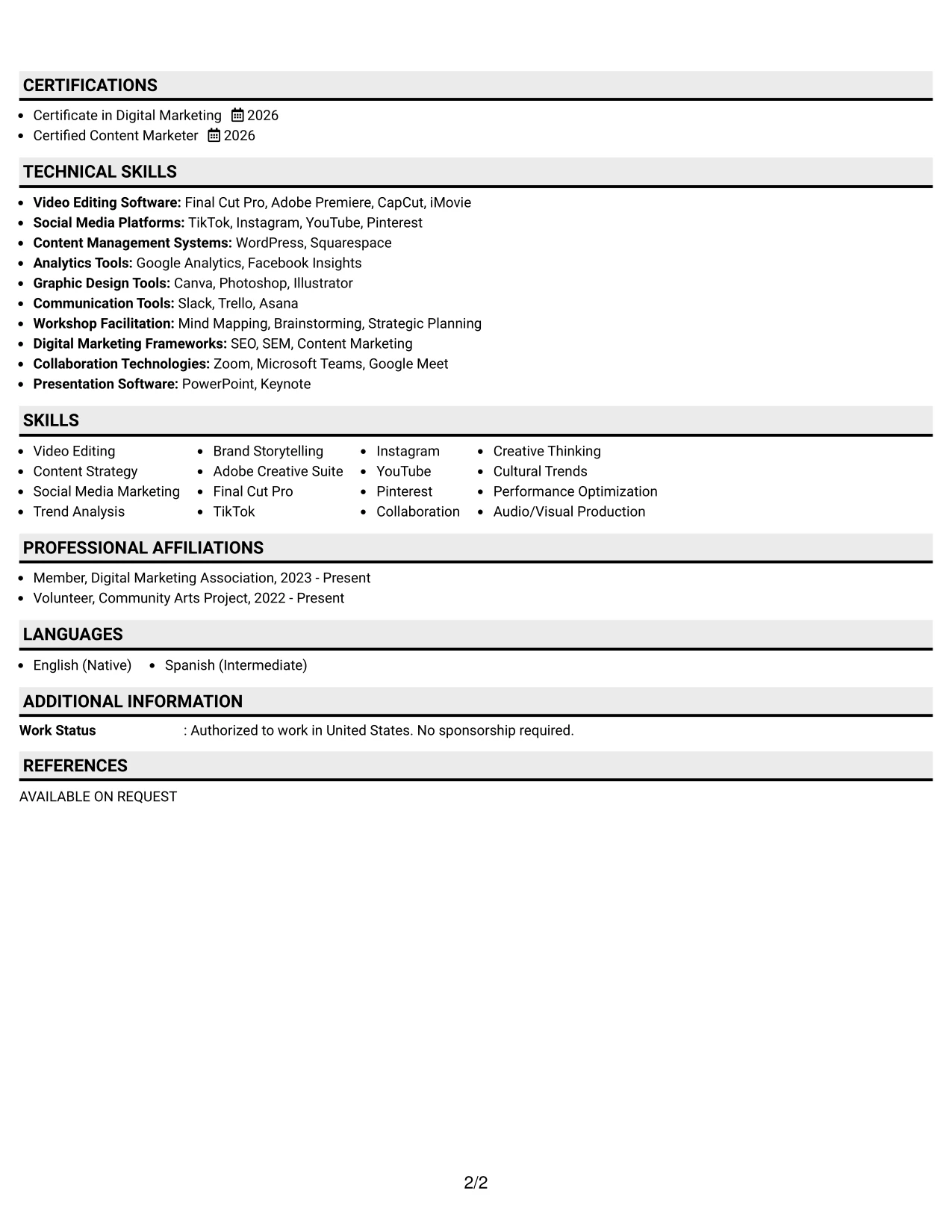 Resume Example Page 2