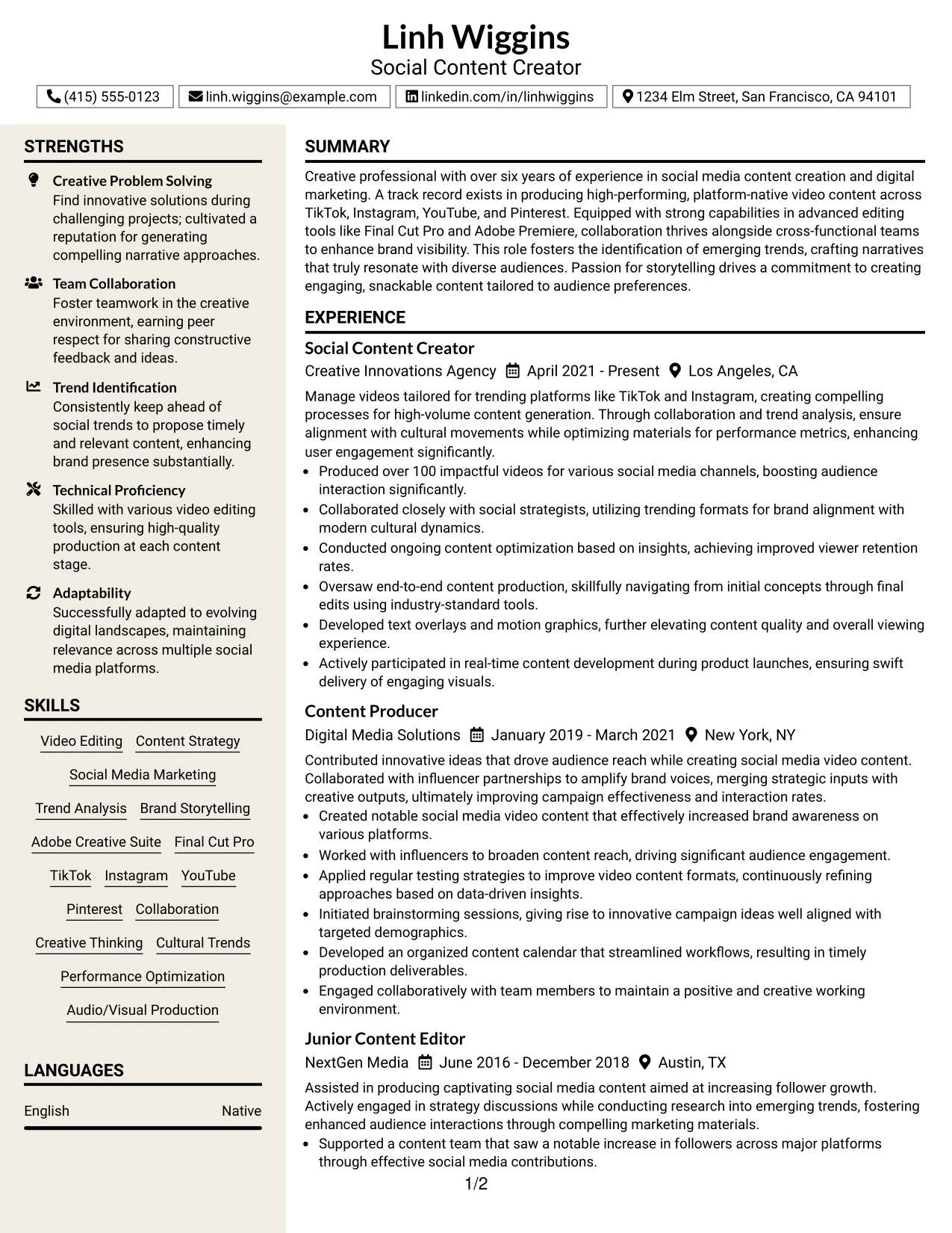 Resume Example Page 1