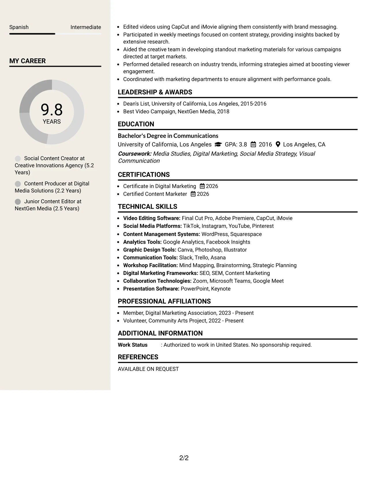 Resume Example Page 2