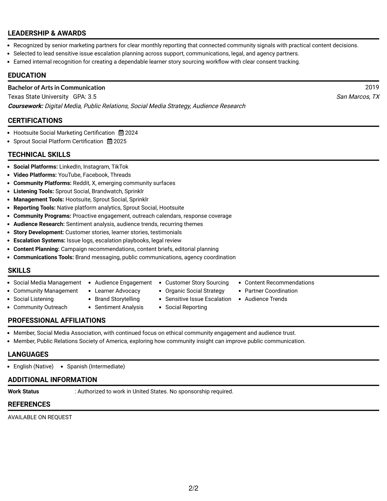 Resume Example Page 2