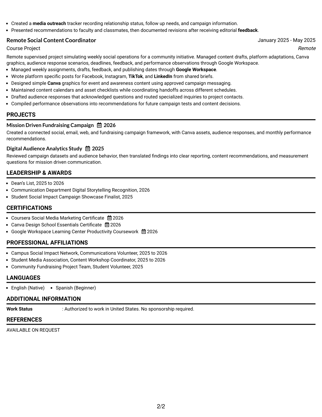 Resume Example Page 2