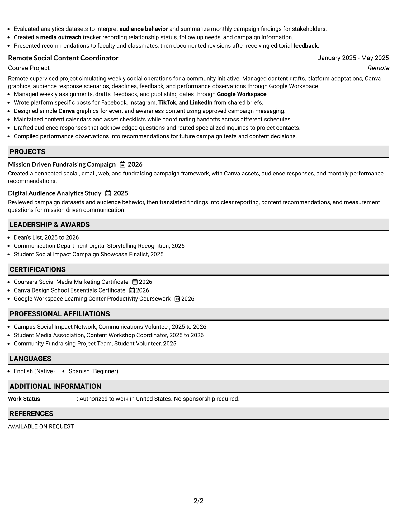 Resume Example Page 2