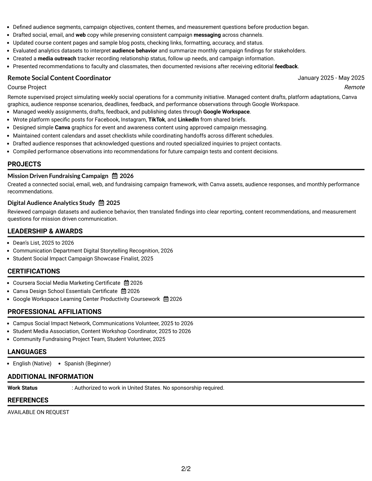 Resume Example Page 2