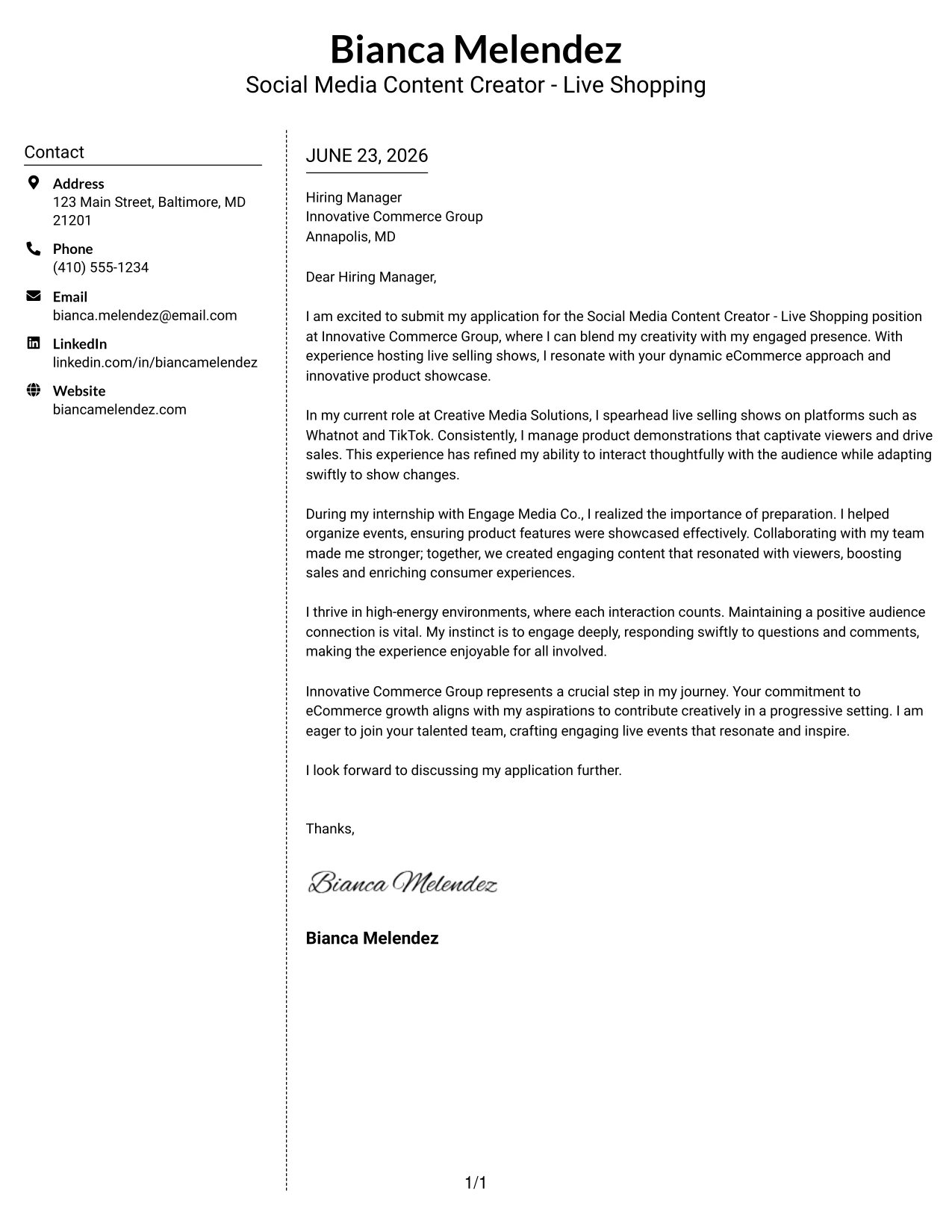 Resume Example Page 1