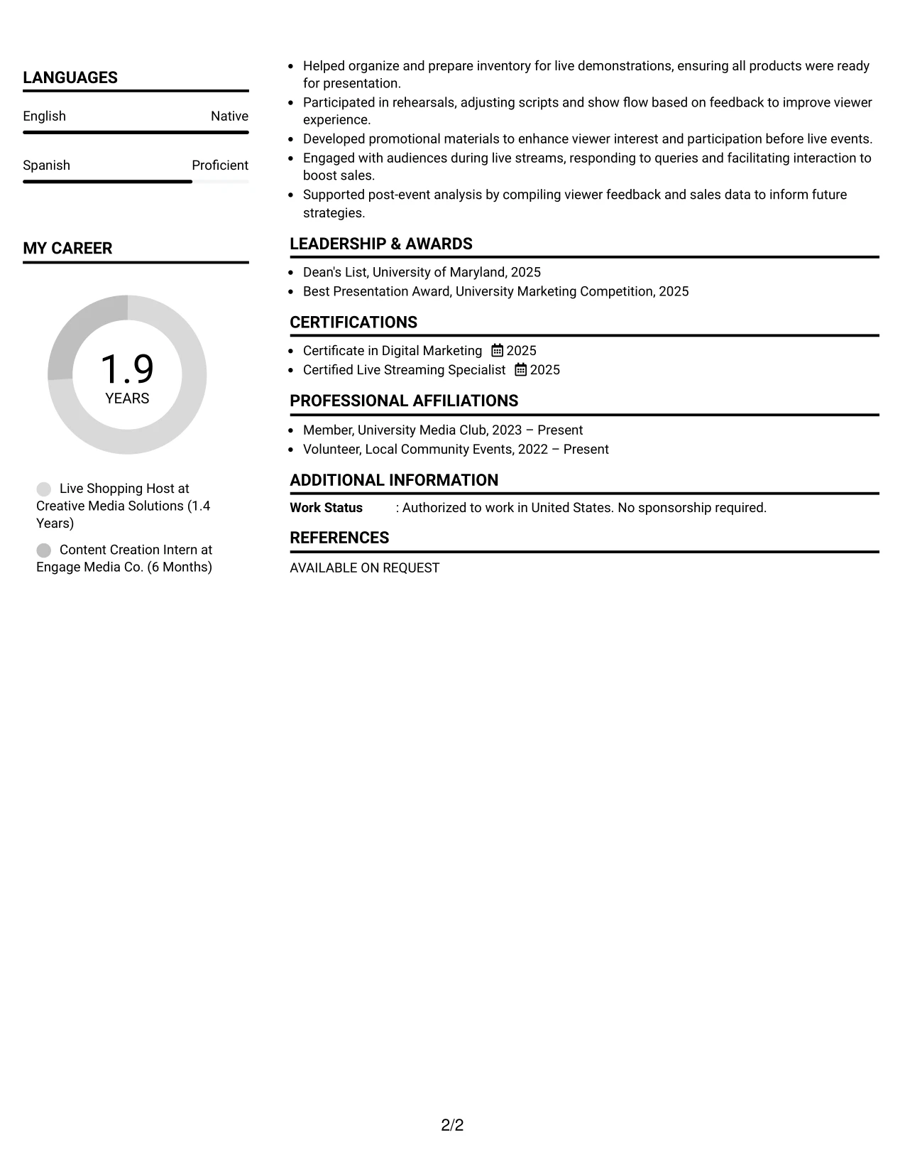 Resume Example Page 2