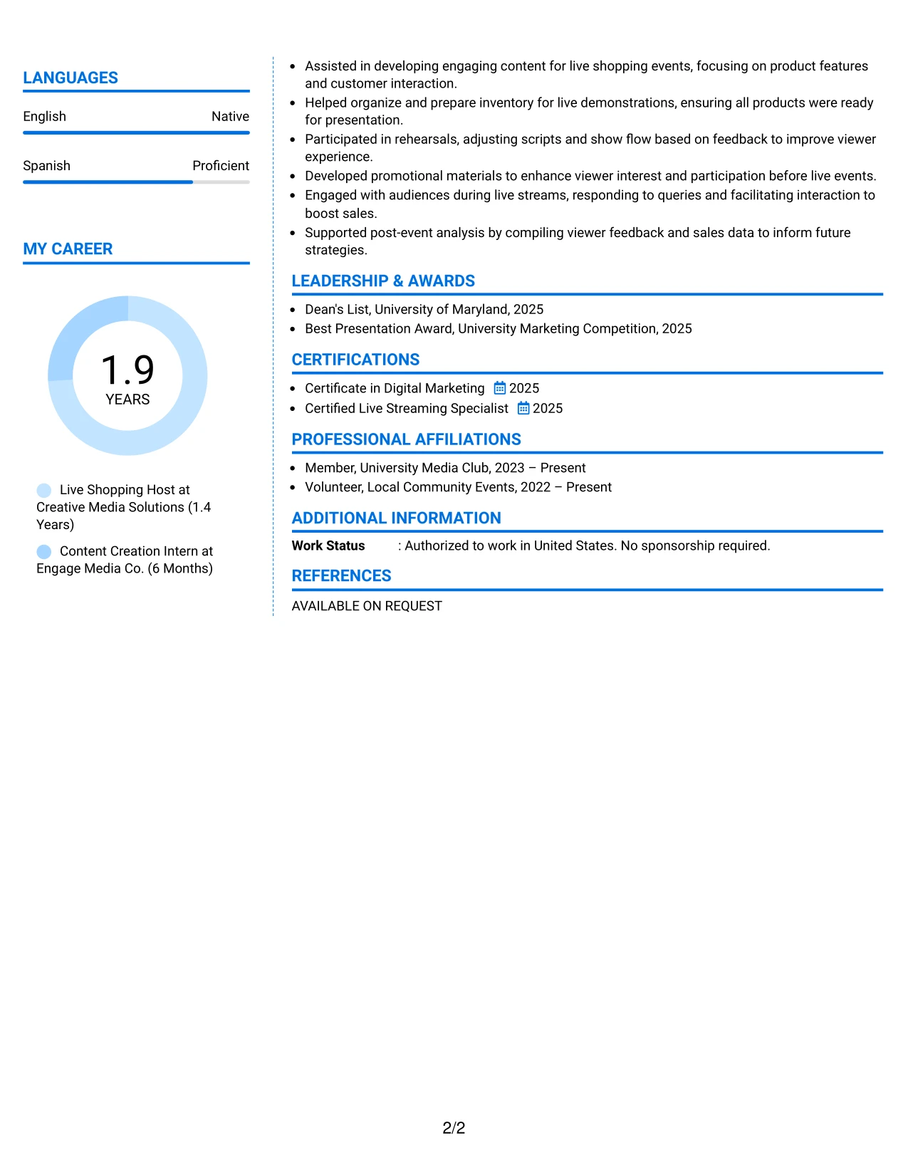 Resume Example Page 2