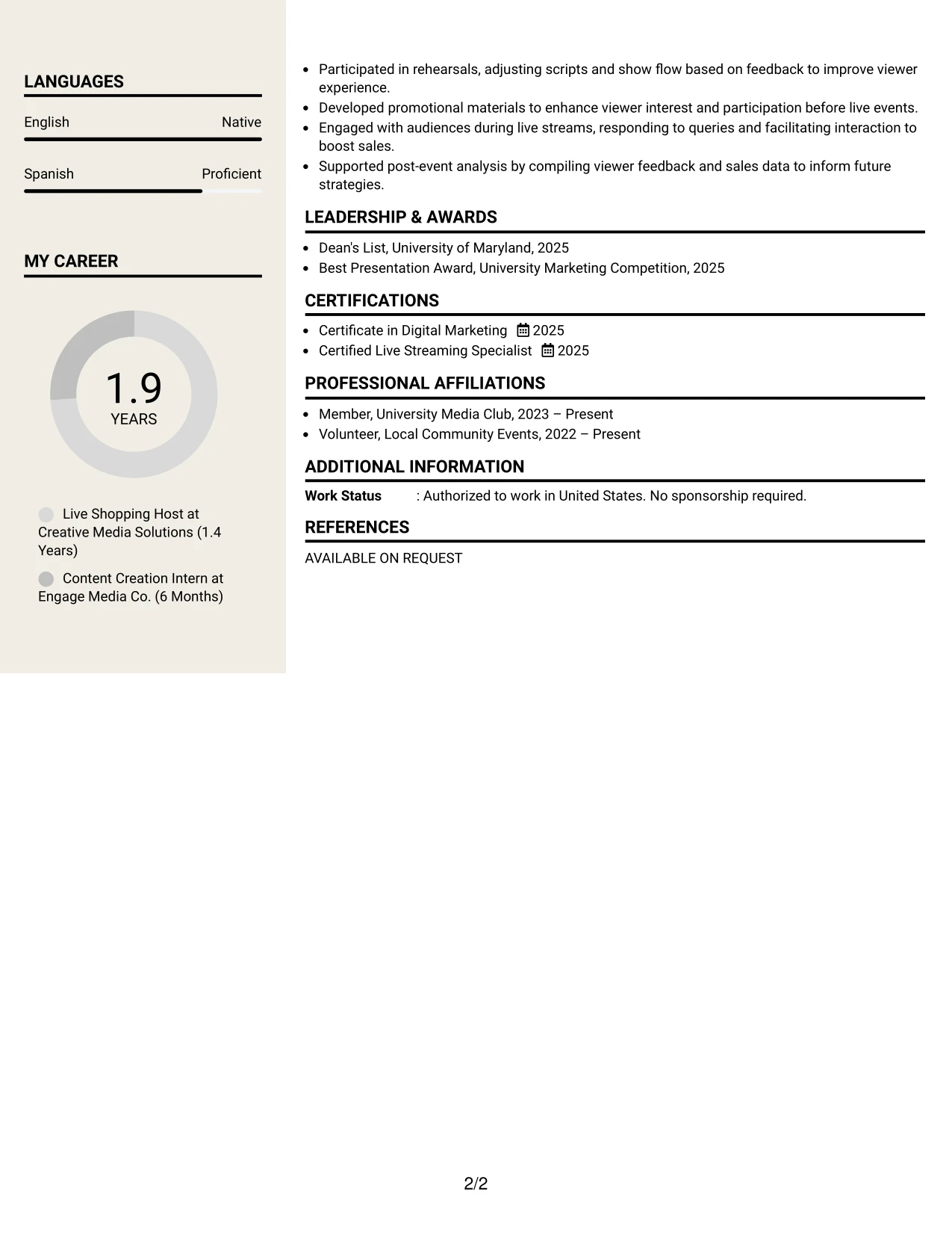 Resume Example Page 2