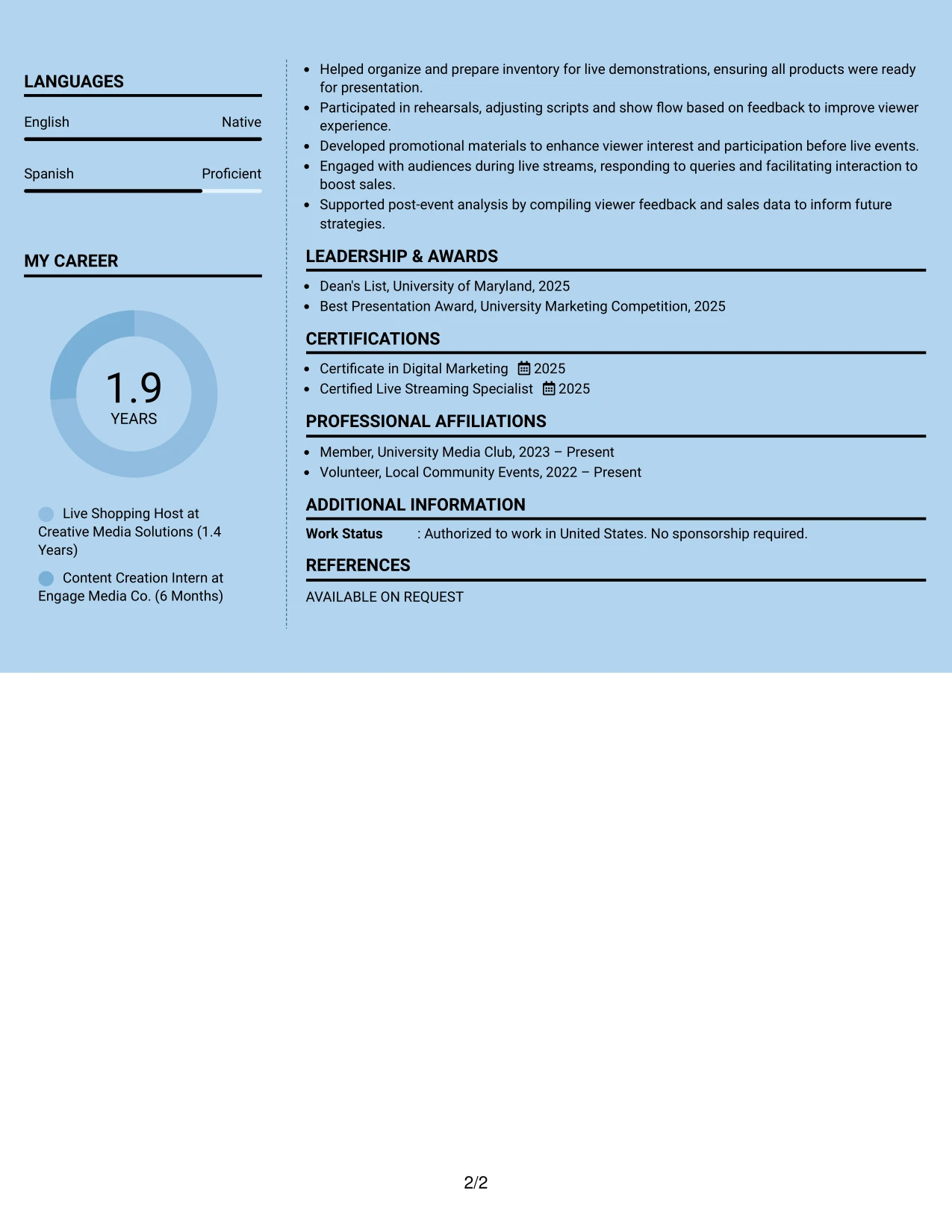 Resume Example Page 2