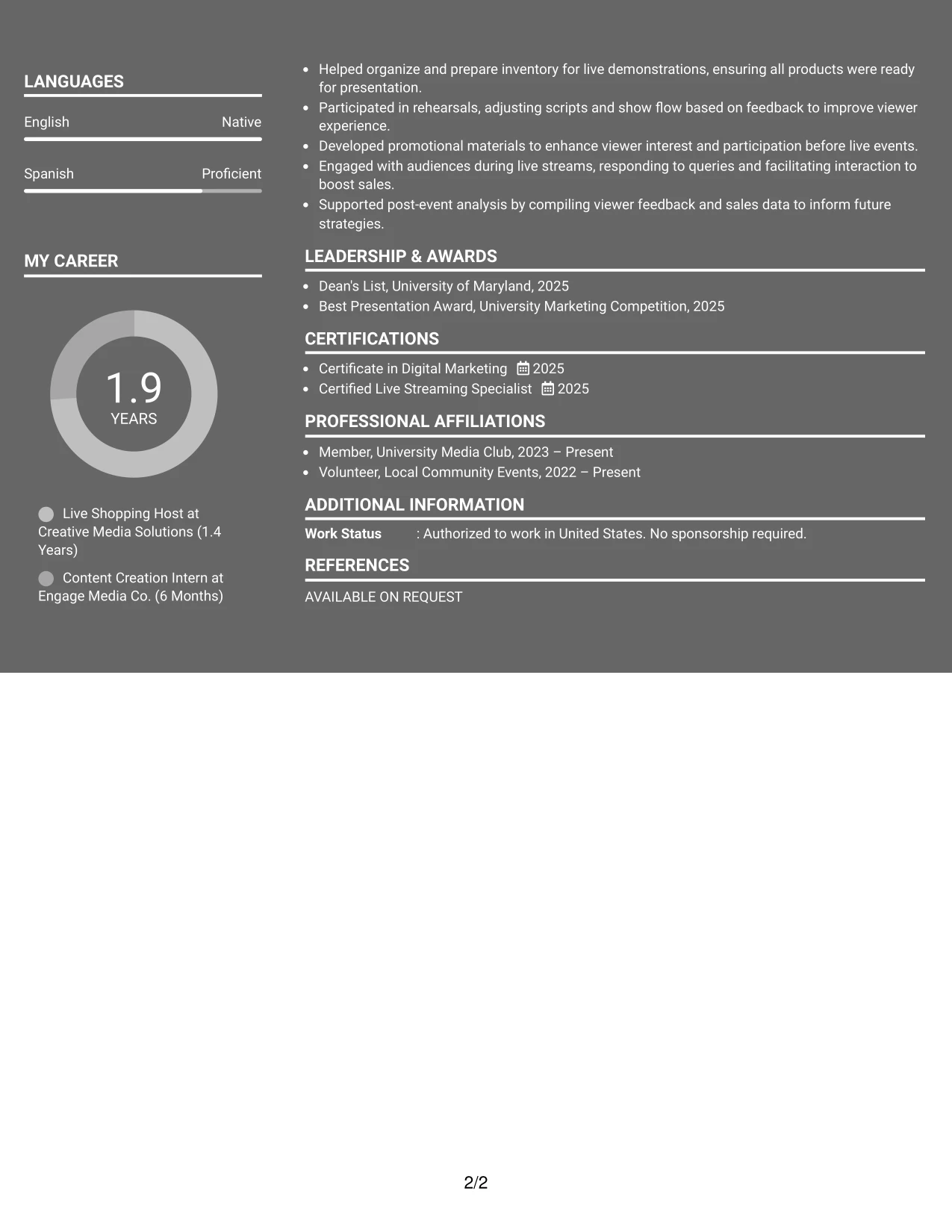 Resume Example Page 2