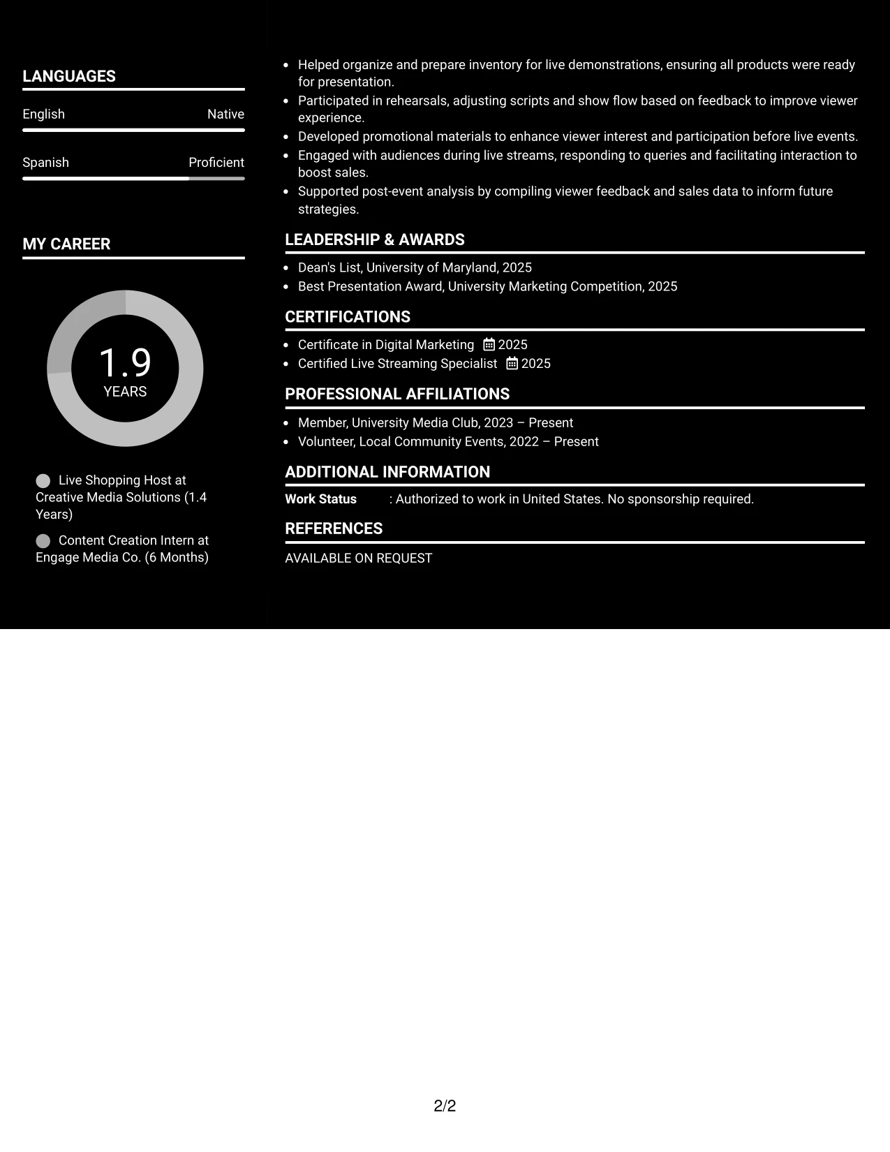 Resume Example Page 2