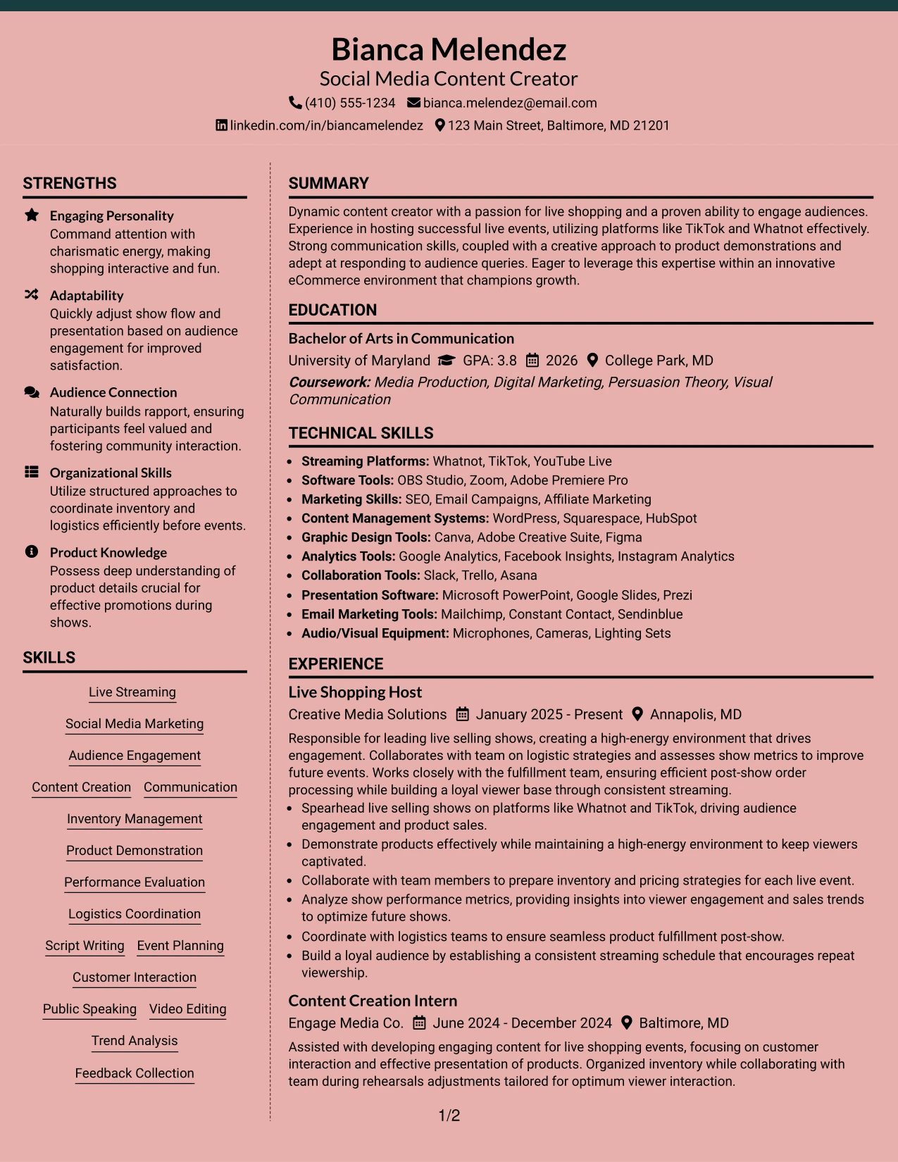 Resume Example Page 1