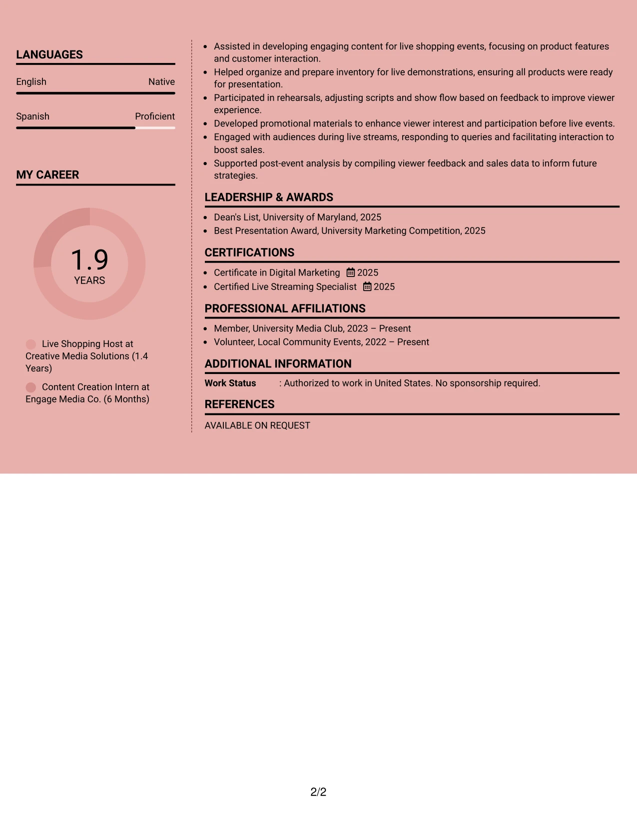 Resume Example Page 2