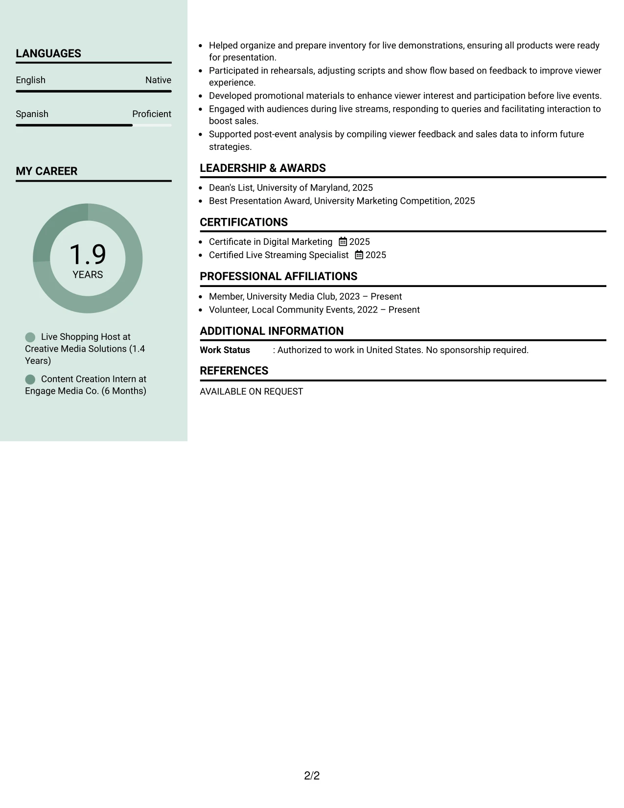 Resume Example Page 2