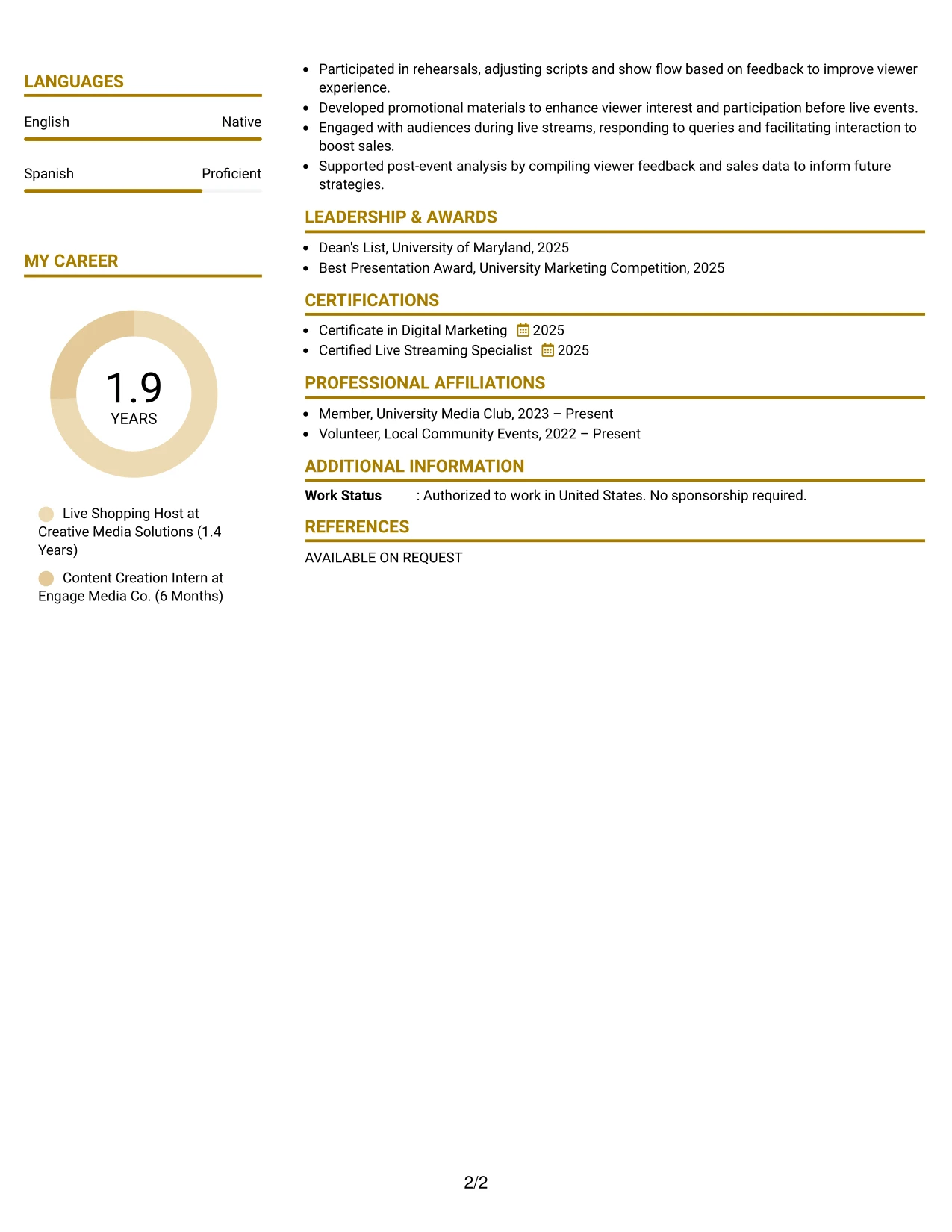 Resume Example Page 2
