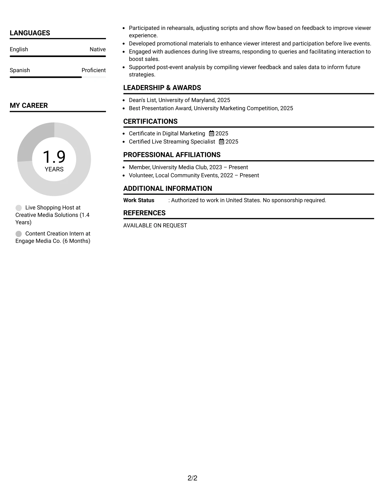 Resume Example Page 2