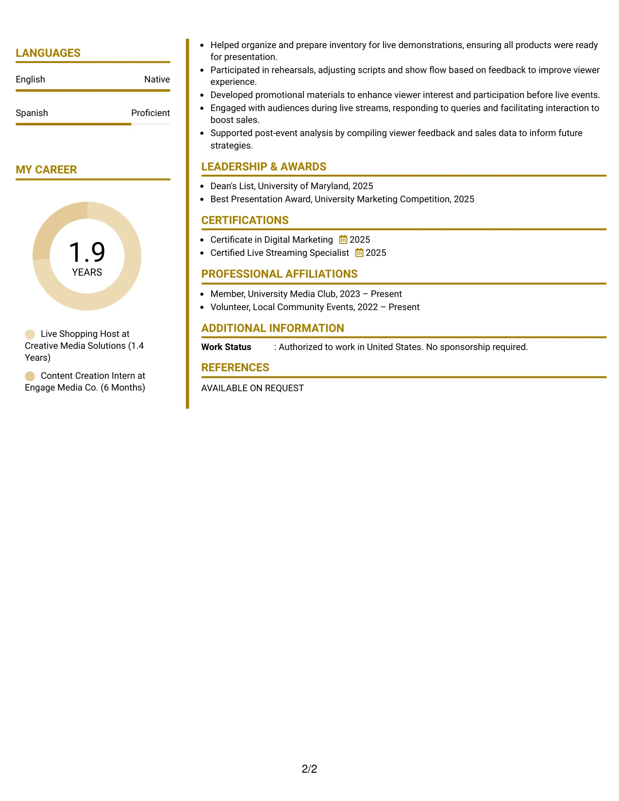 Resume Example Page 2