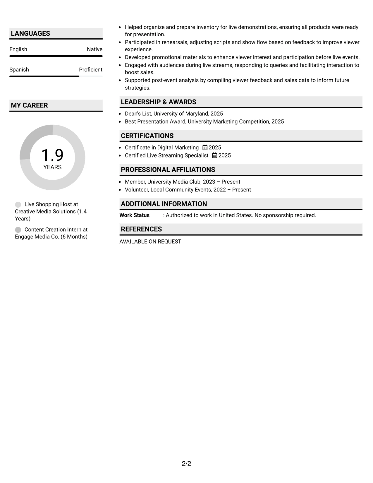 Resume Example Page 2