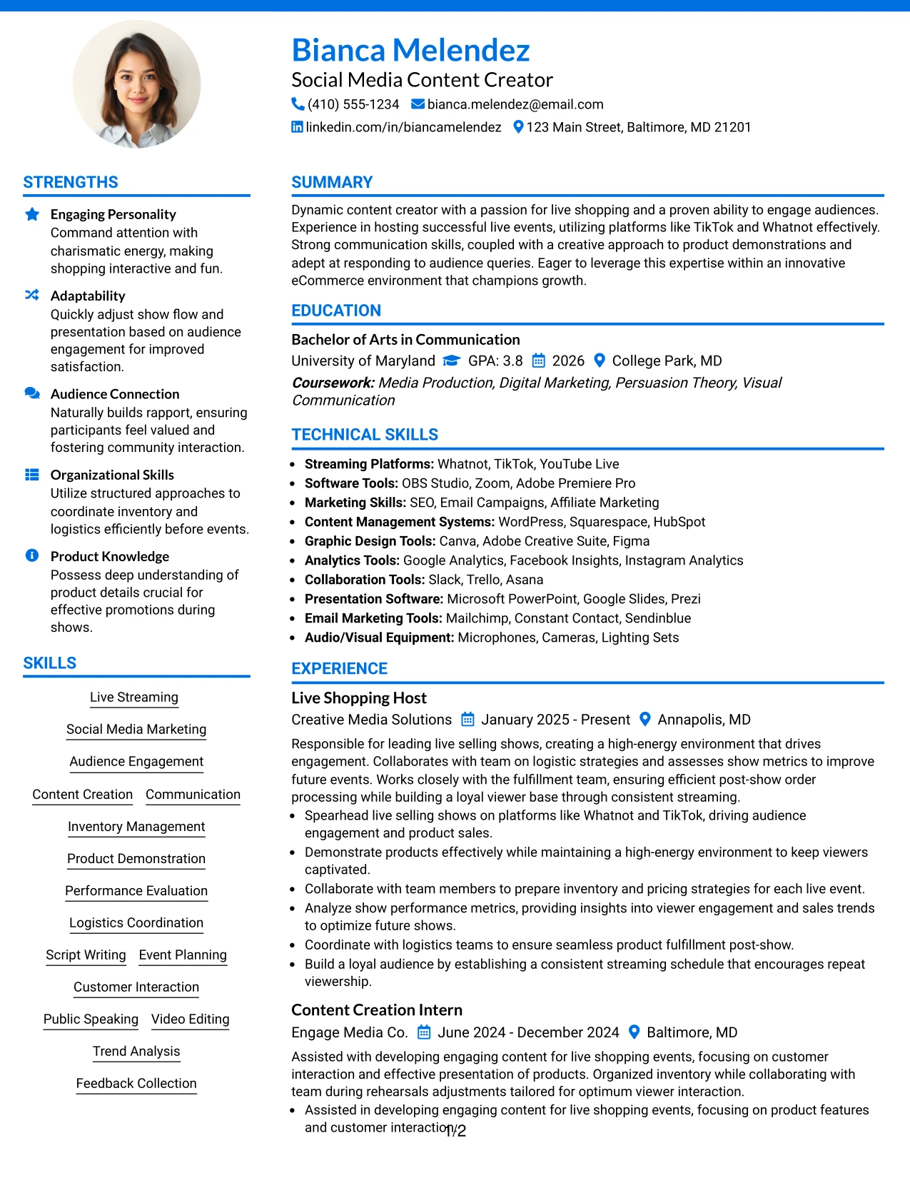 Resume Example Page 1
