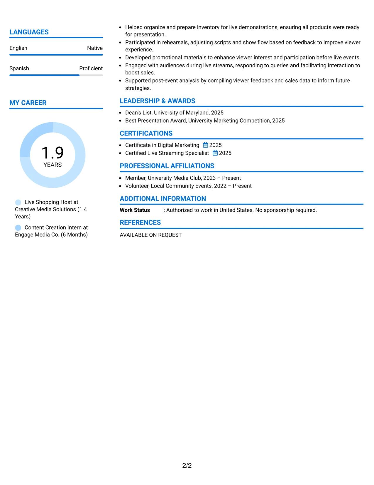 Resume Example Page 2
