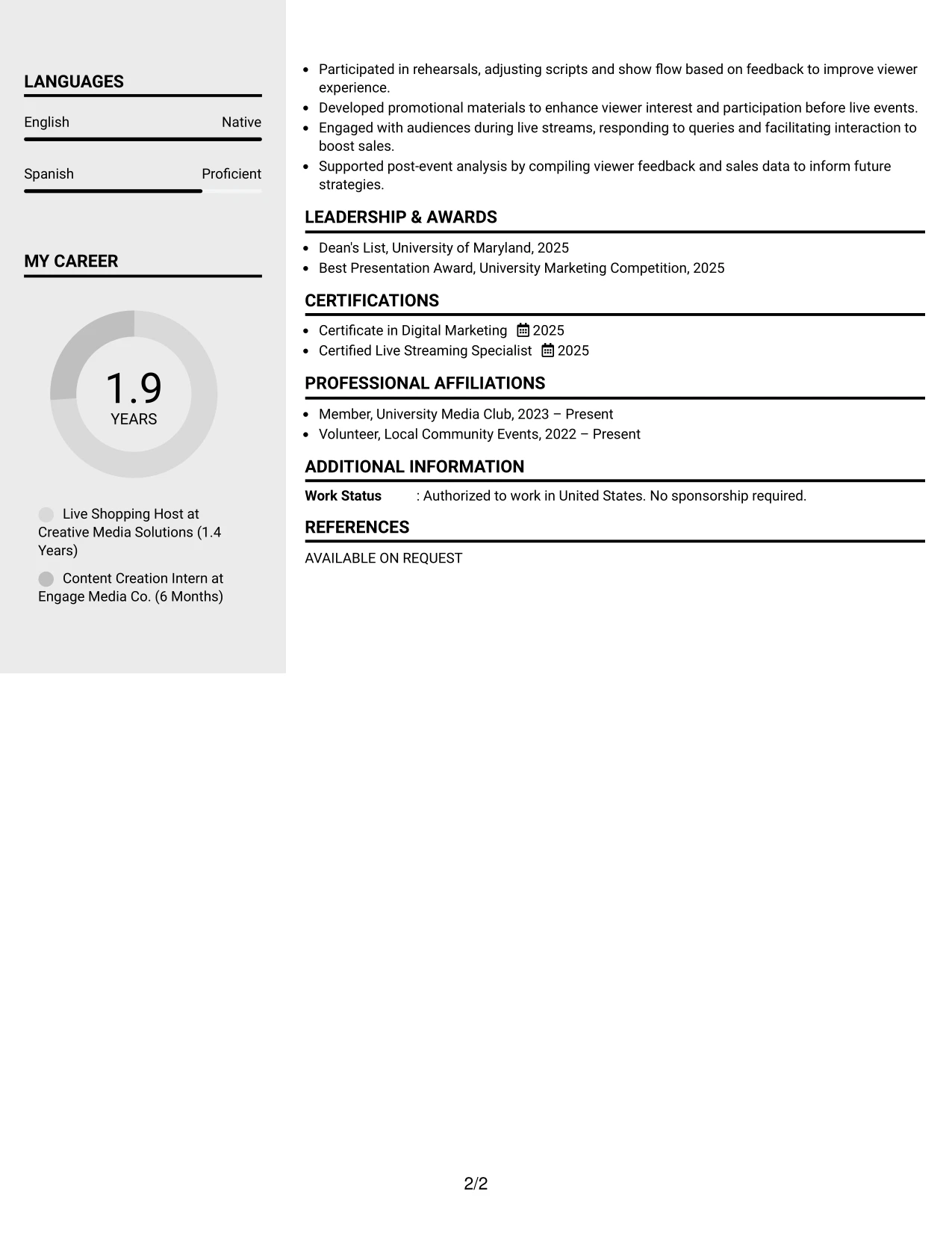 Resume Example Page 2
