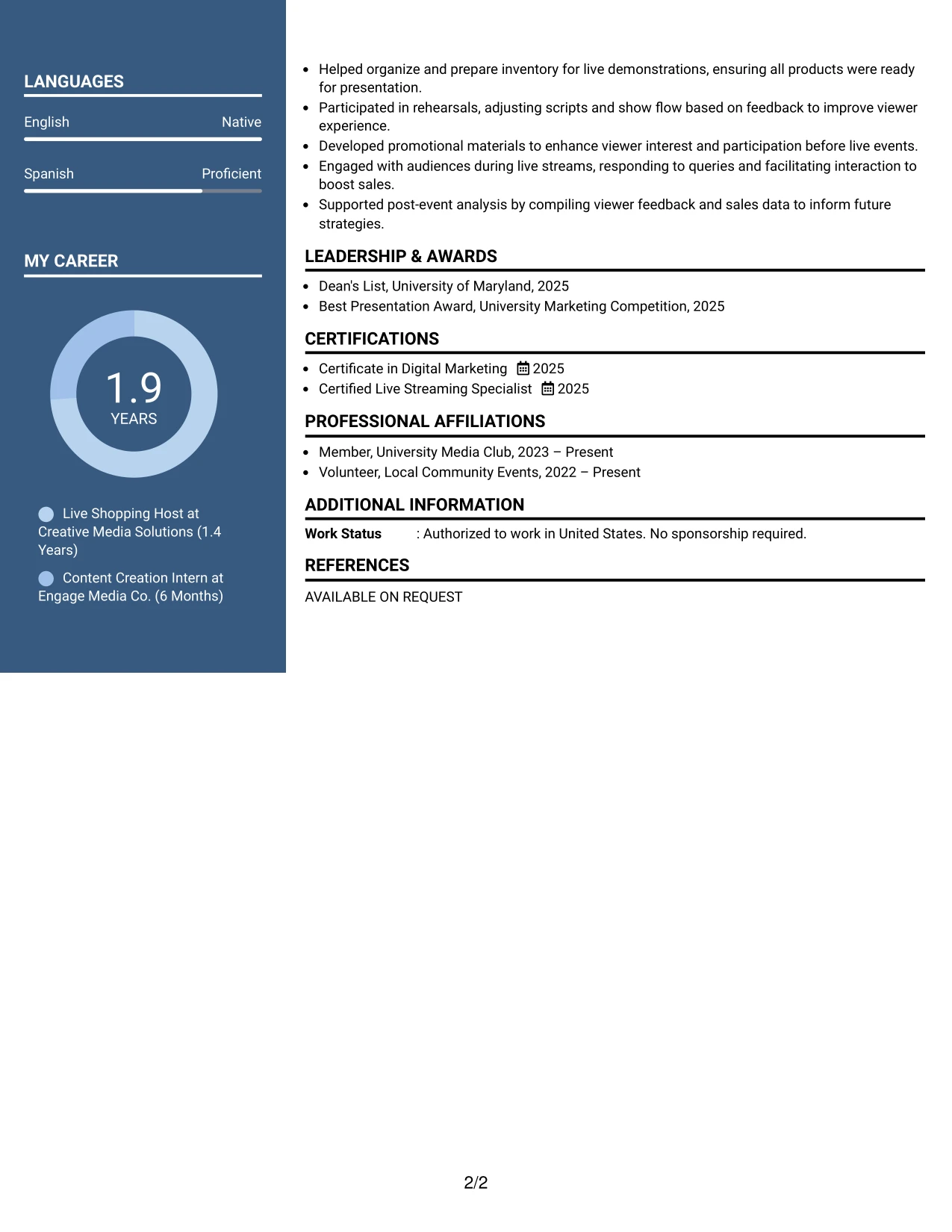 Resume Example Page 2