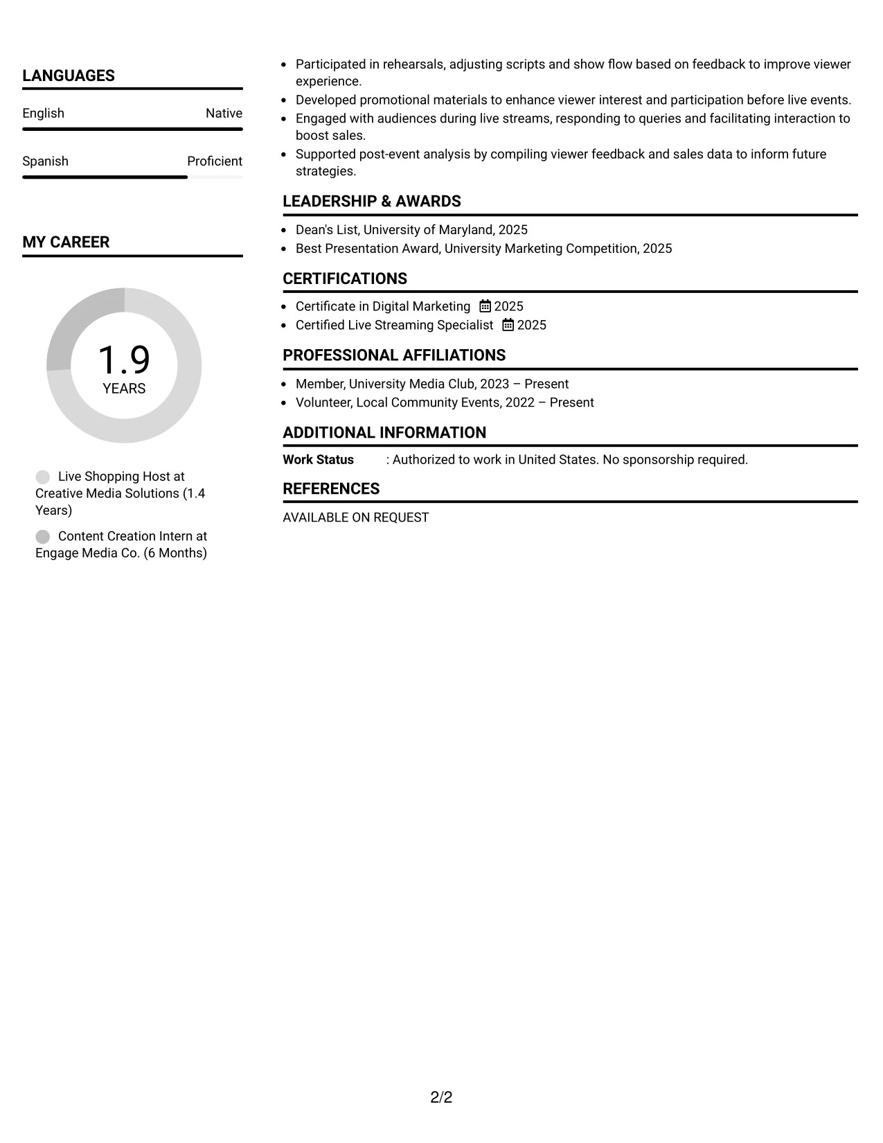 Resume Example Page 2