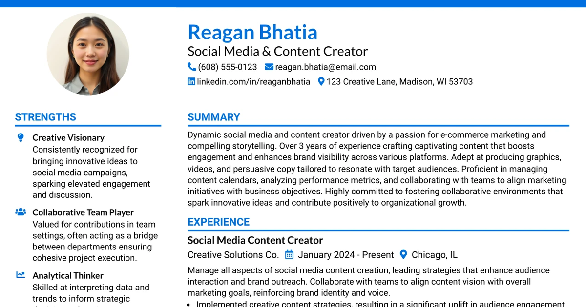 33 Social Media & Content Creator Resume Templates with Example