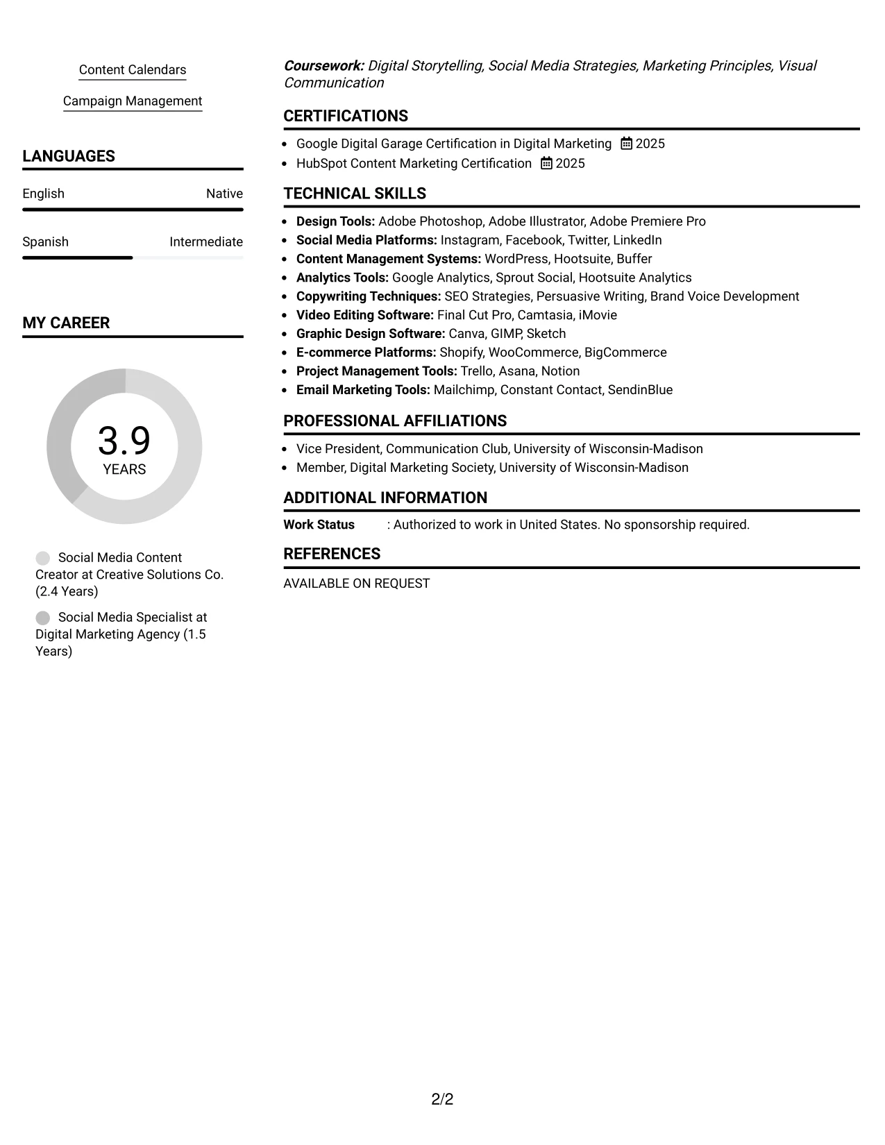 Resume Example Page 2