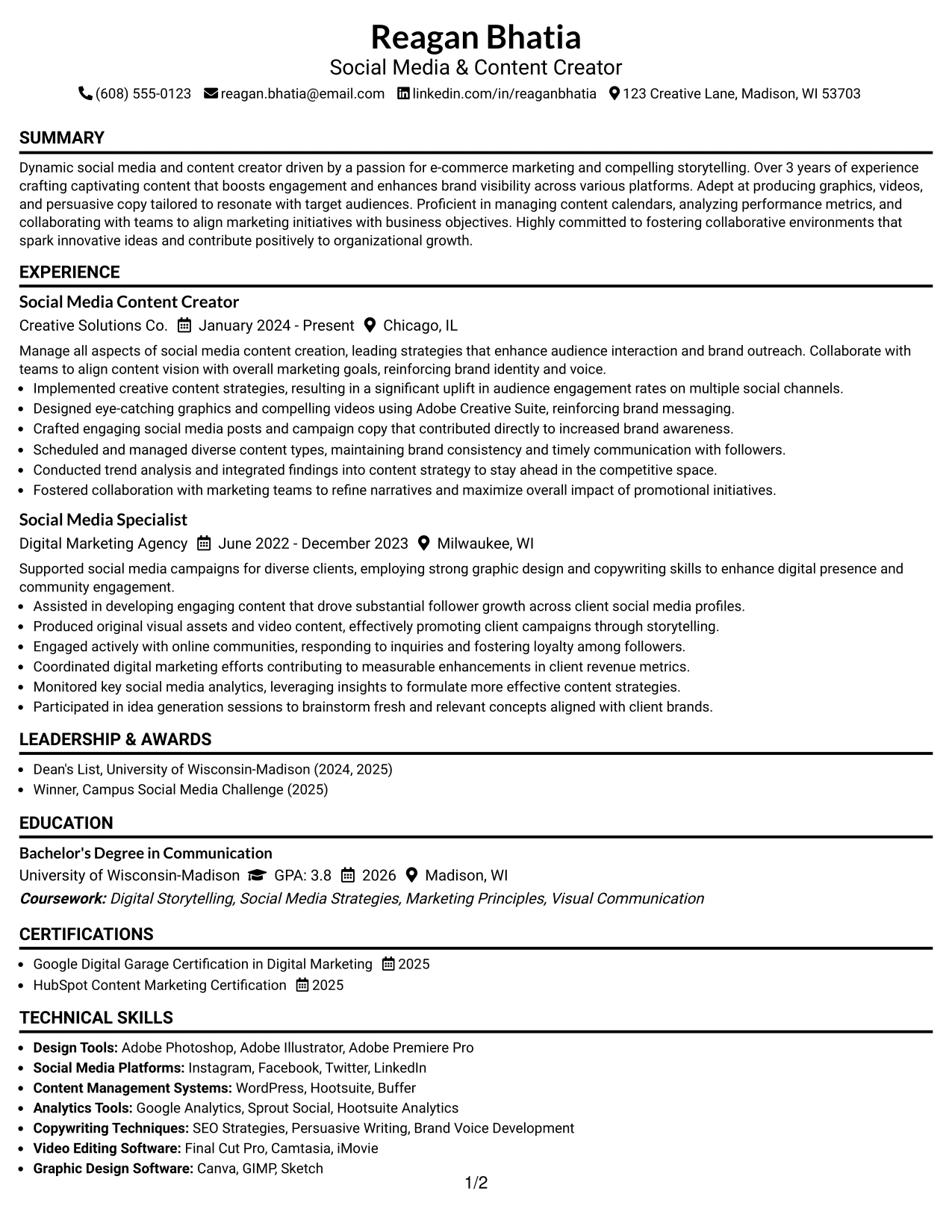 Resume Example Page 1
