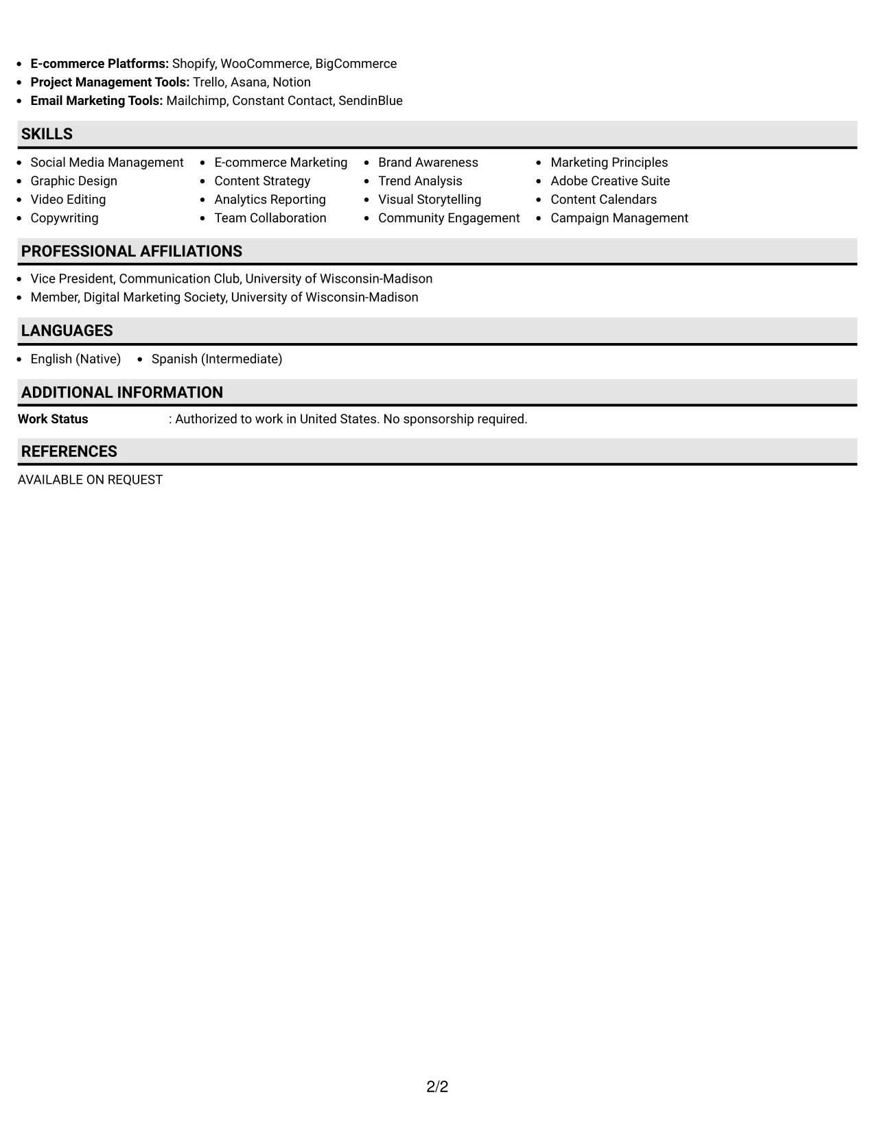 Resume Example Page 2