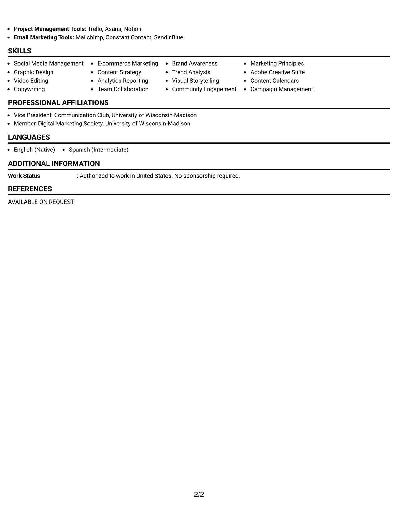 Resume Example Page 2