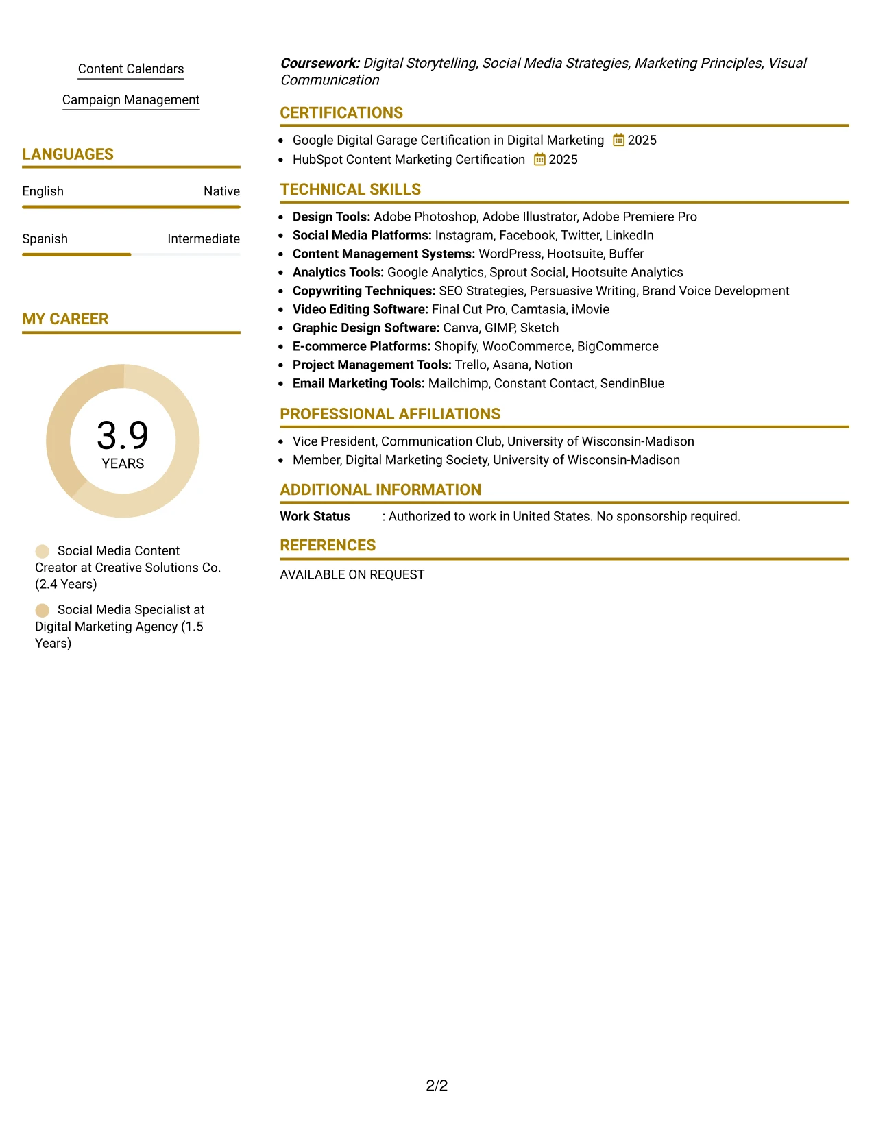 Resume Example Page 2