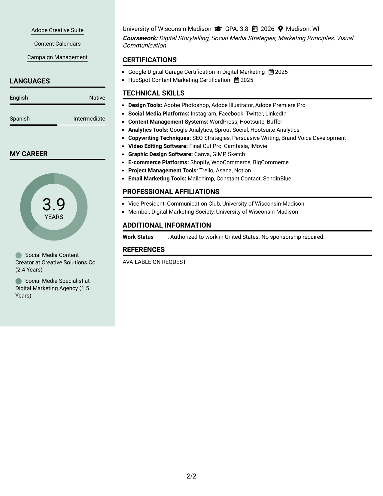 Resume Example Page 2