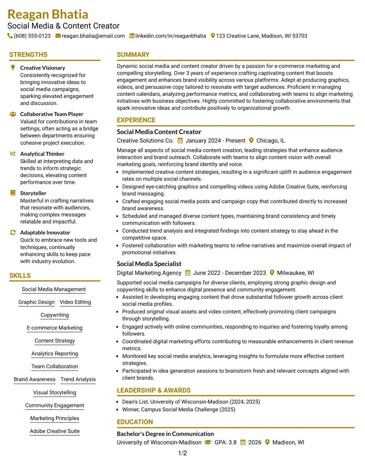 Resume Example Page 1