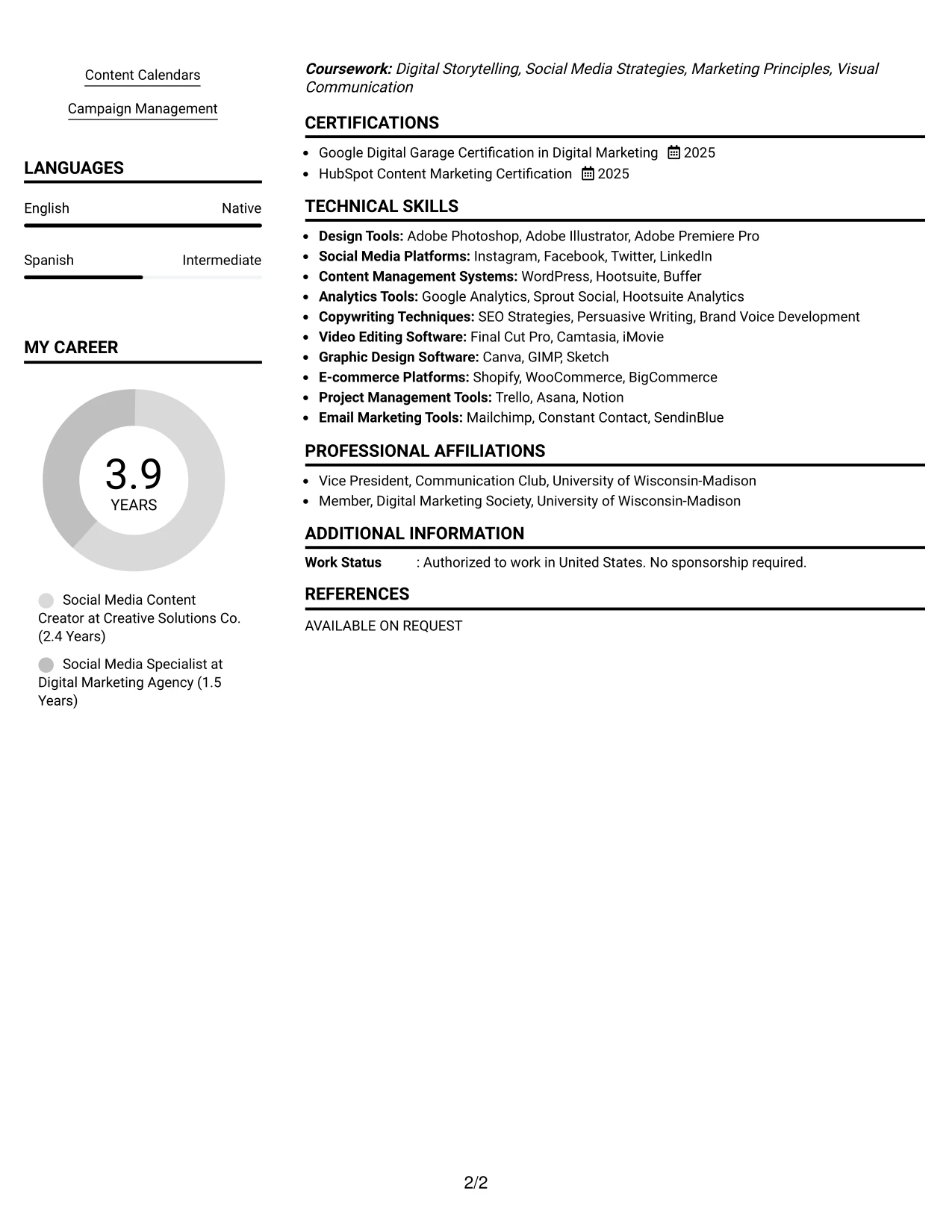Resume Example Page 2