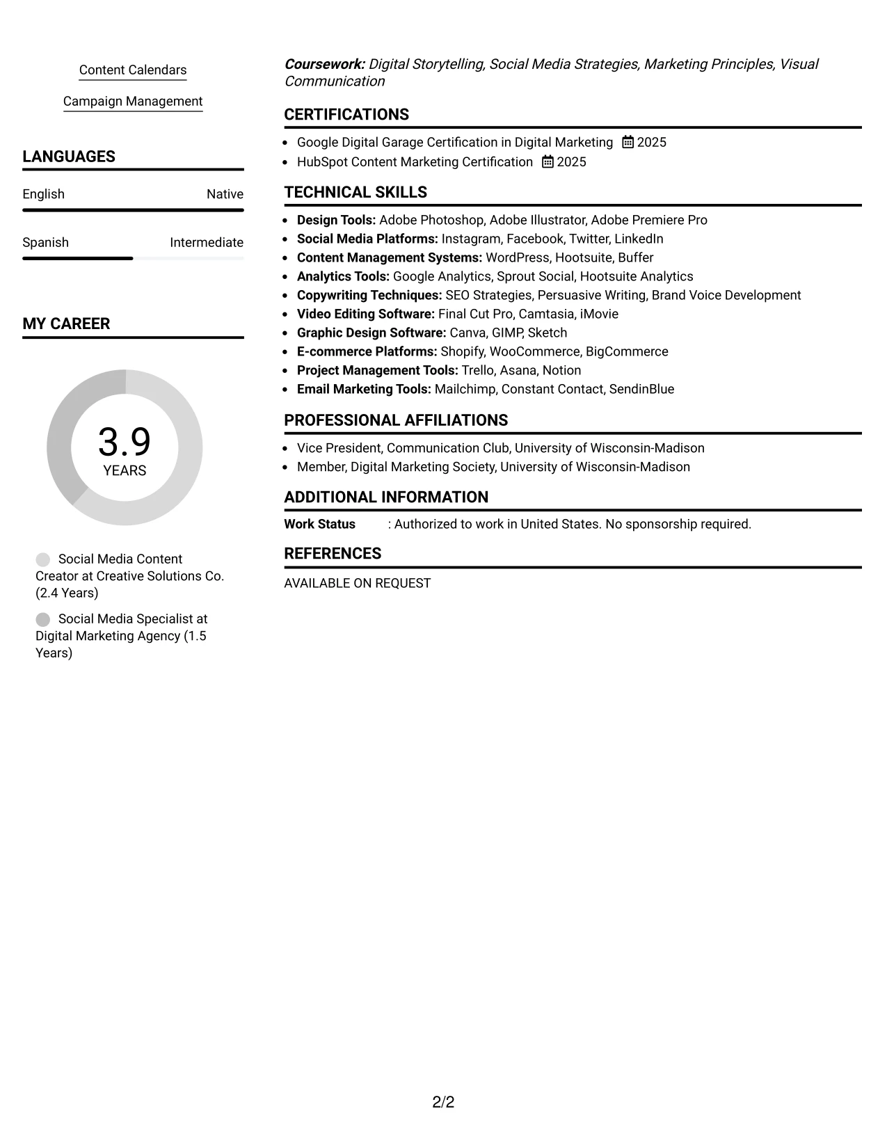 Resume Example Page 2