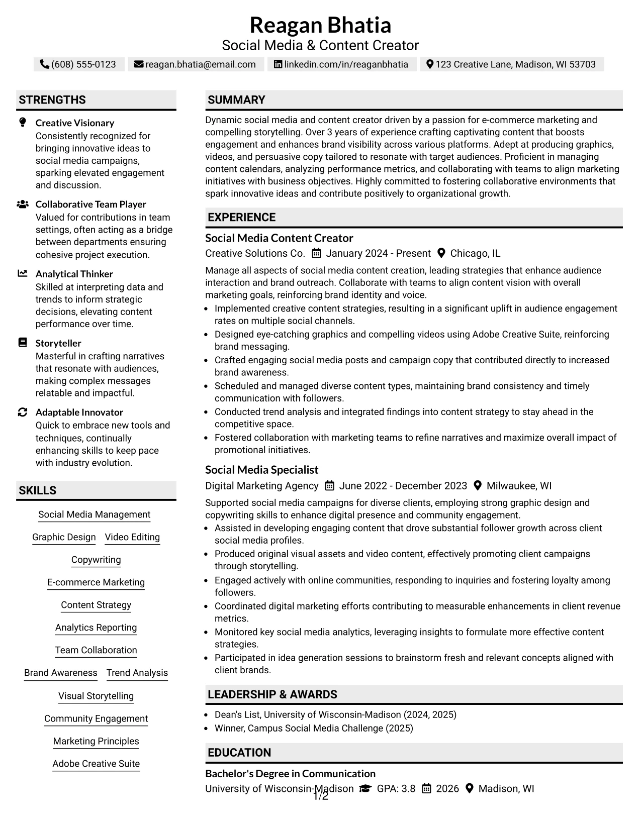 Resume Example Page 1