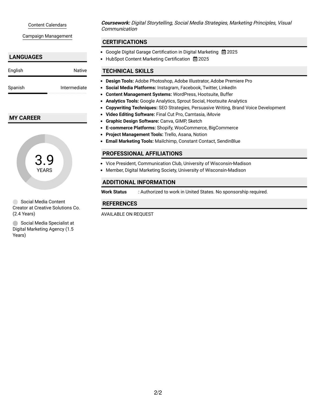 Resume Example Page 2